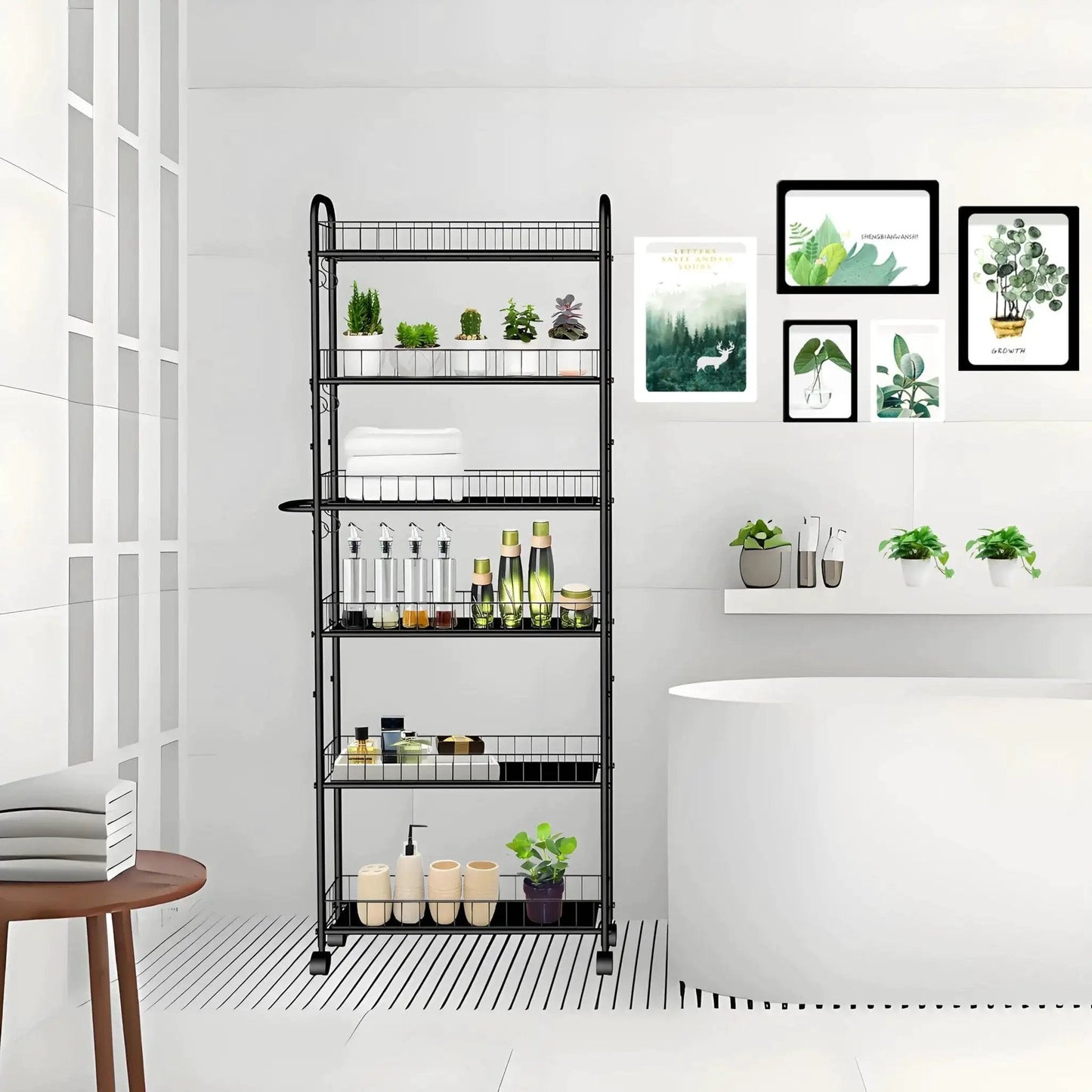 Six Tier Ultra Slim 6 Inch Depth Rolling Storage Cart On Wheels With Handle For Narrow Spaces Ideal Between Appliances In Small Corners Kitchen Bathroom Laundry Office Metal Wire Mobile Organizer Rack
