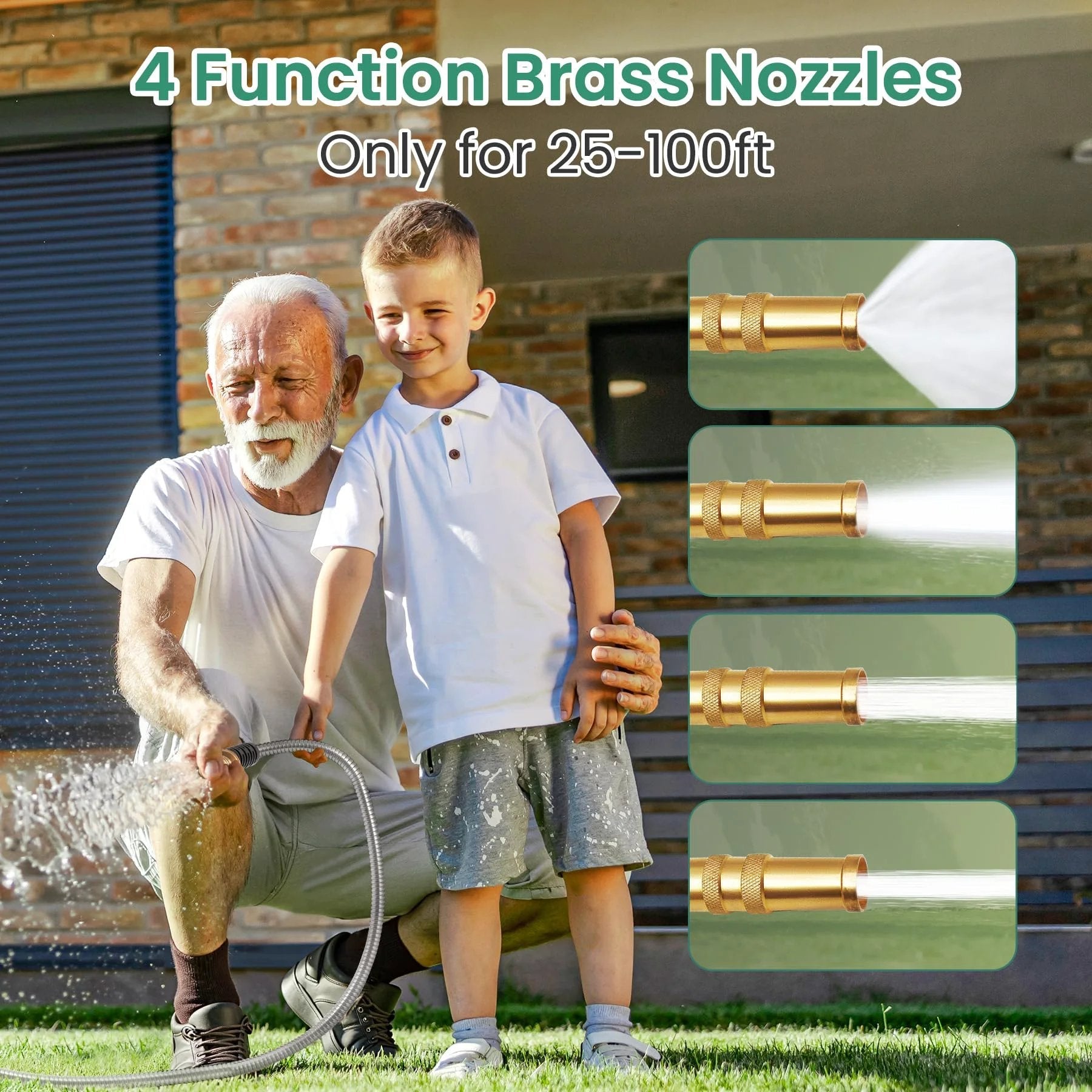 Ultra-Sturdy 25ft Metal Garden Hose Made From 304 Stainless Steel, Flexible And No Kink, with high-pressure brass nozzles