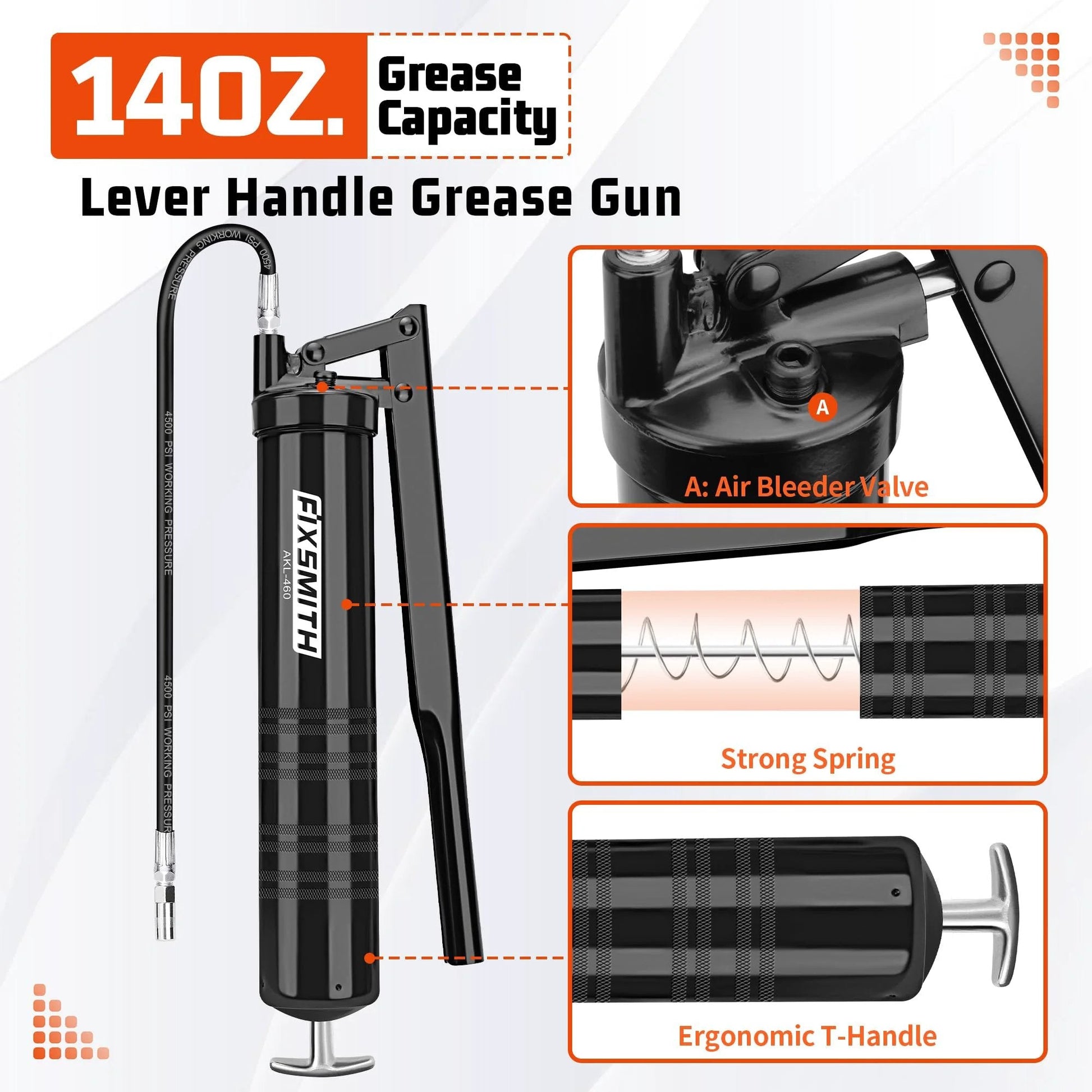 Pro Grade Lever Action Grease Gun For Pros, Heavy Duty Construction, 6000 PSI Working, 10000 PSI Burst, Cast Head by Fixsmith