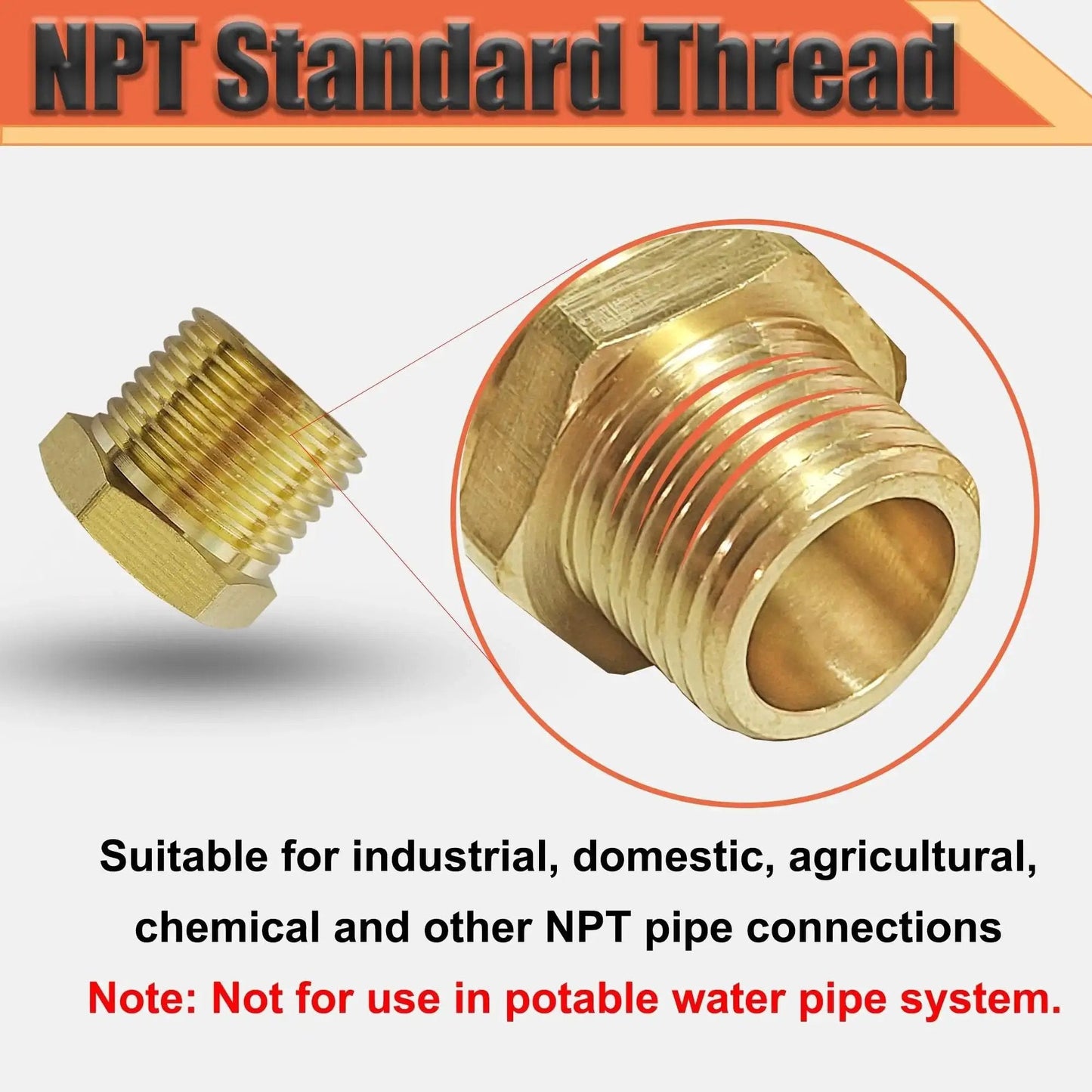 Brass 3/4 Inch NPT Male To 1/4 Inch Female NPT Reducer Bushing Hex Adapter, durable brass MNPT to FNPT for reducing pipe size.