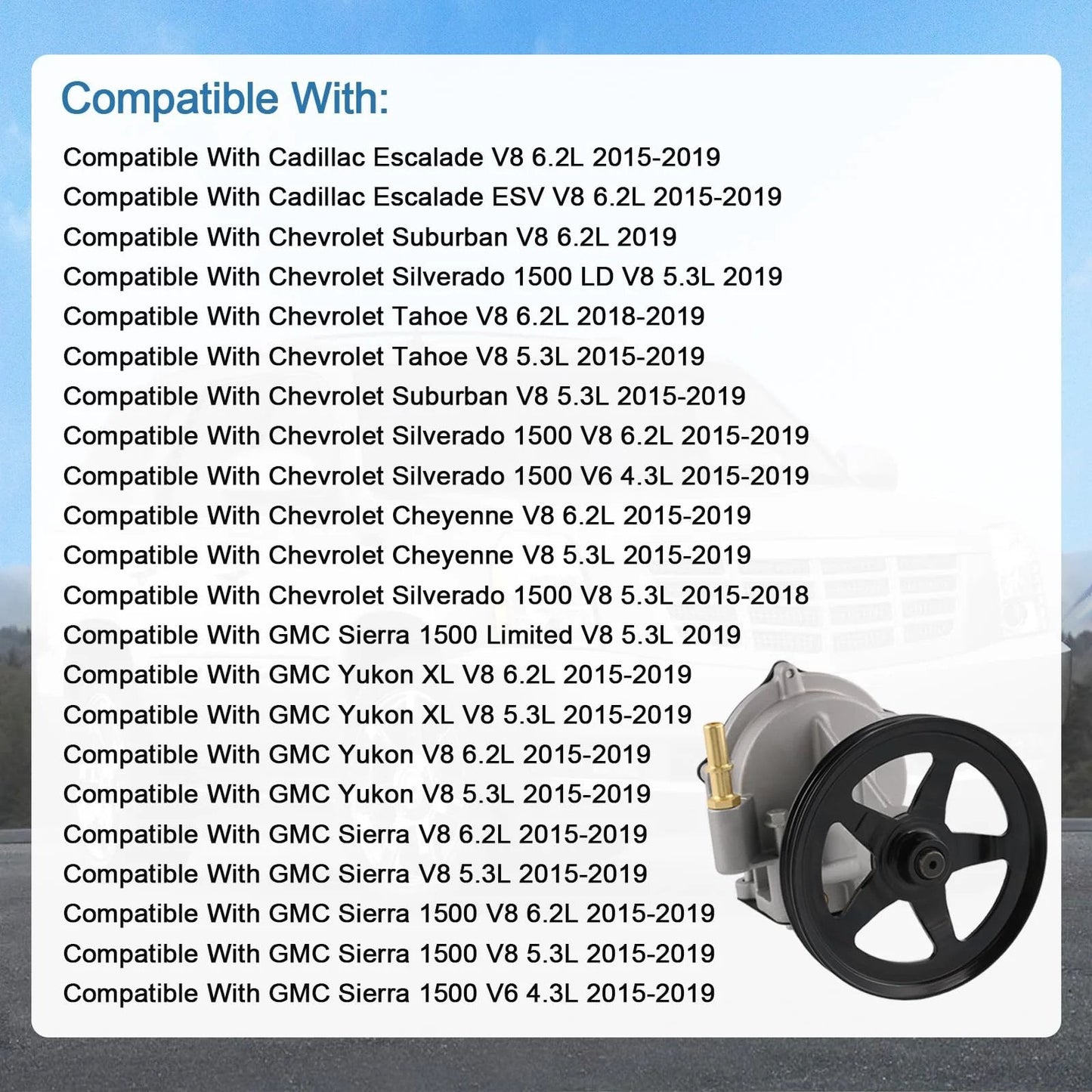 Vacuum Pump Compatible With Cadillac Escalade Suburban Silverado Tahoe Cheyenne GMC Sierra Yukon 2015 2019 Replacement