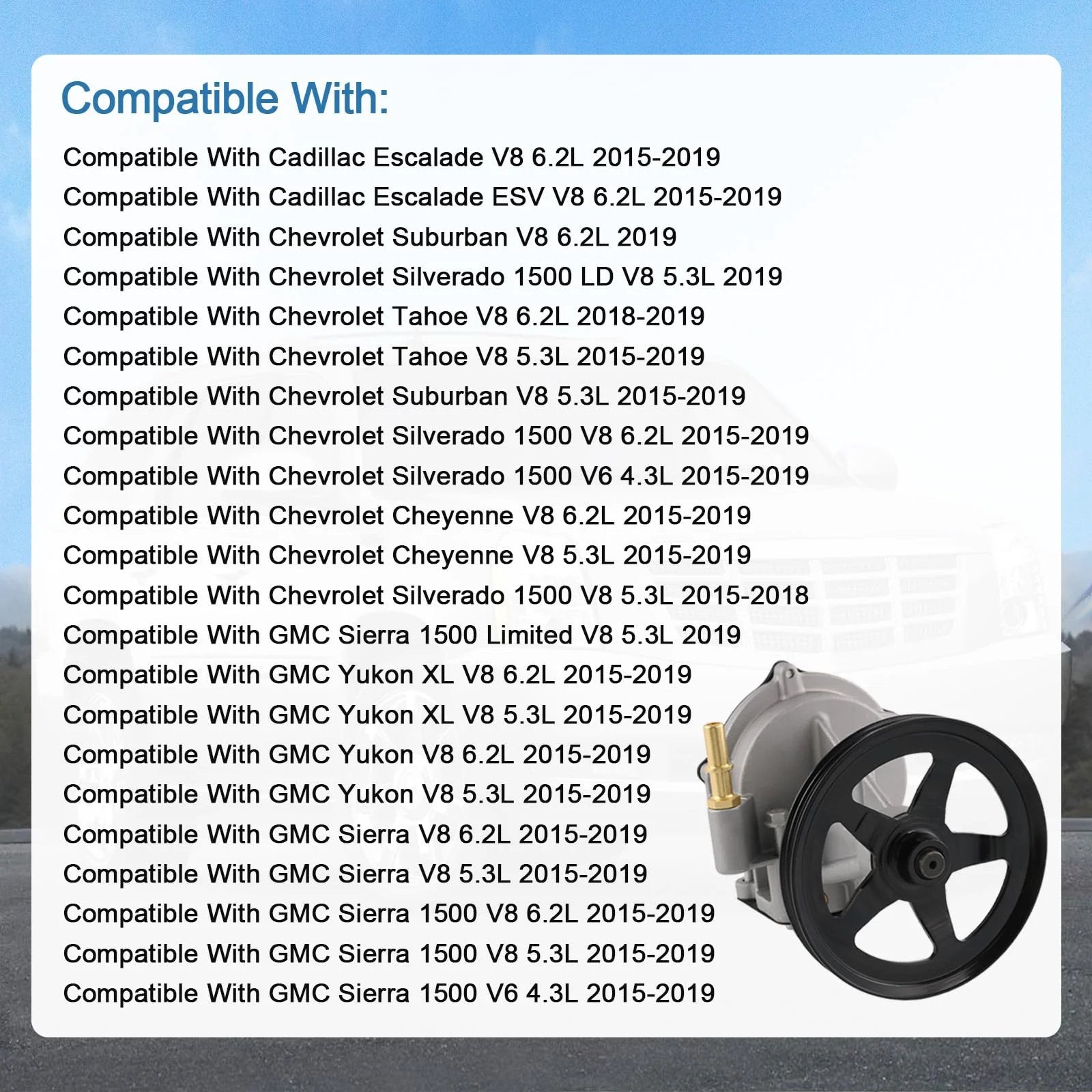 Vacuum Pump Compatible With Cadillac Escalade Suburban Silverado Tahoe Cheyenne GMC Sierra Yukon 2015 2019 Replacement