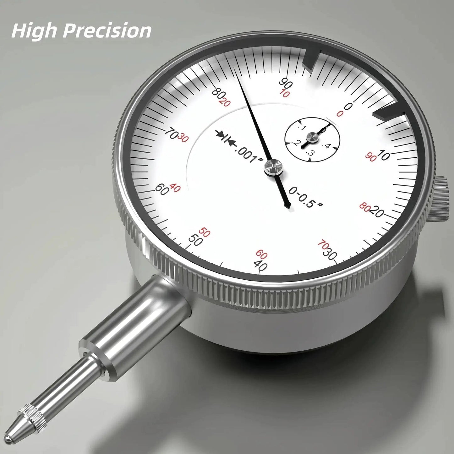 Close-up of a dial indicator from the Dial Bore Gauge Set 2 to 6 Inches With 0.001 Inch Accuracy, showing precision scale.