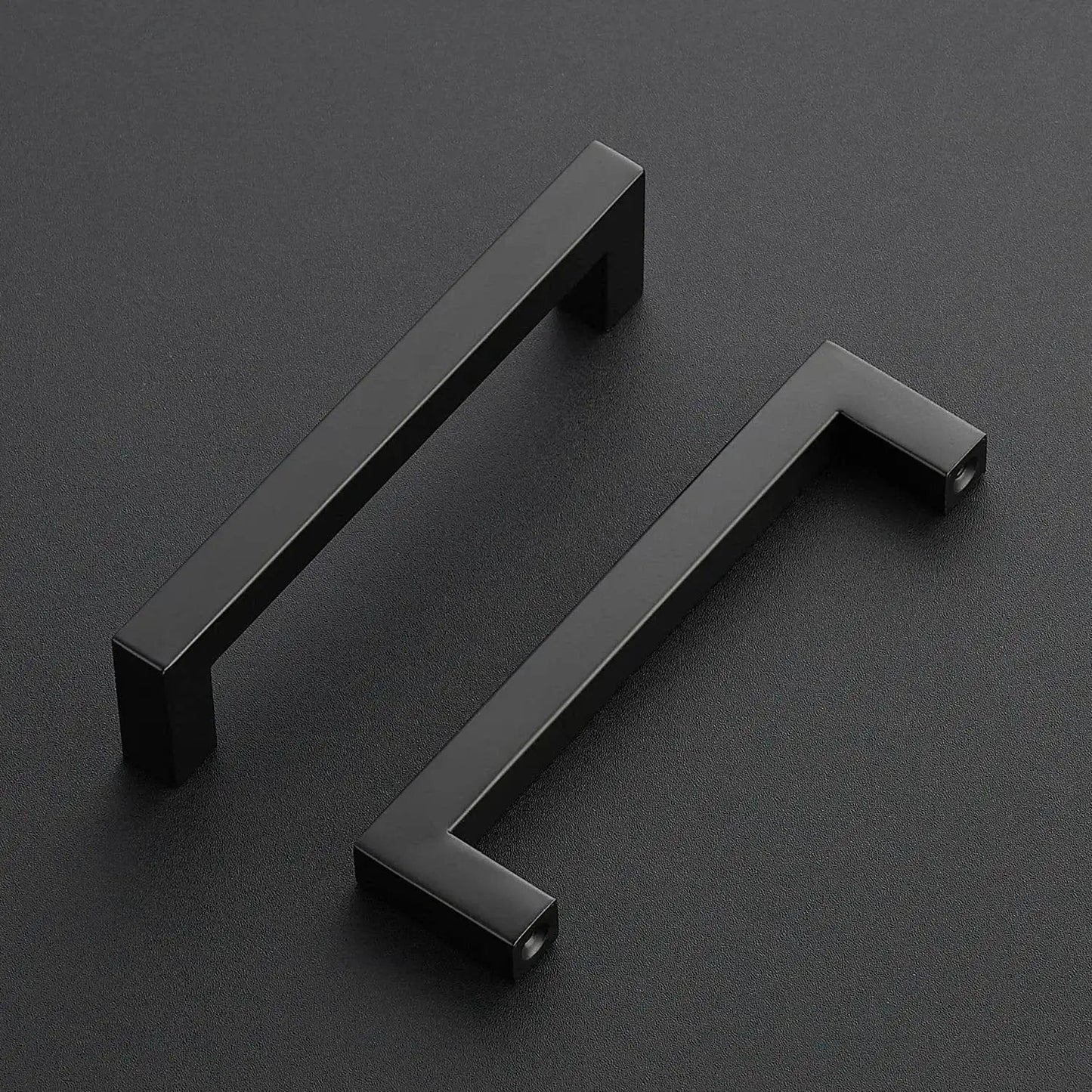 Square Cabinet Pulls 10 Pack 5 Inch Matte Black Cabinet Handles For Cupboards And Drawers Kitchen Hardware For Doors Wardrobes And Furniture Easy To Install And Versatile For Most Color Schemes front view