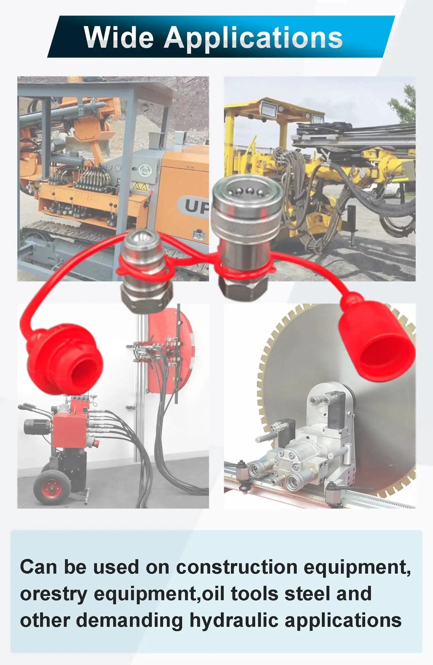Heavy Duty Half Inch NPT ISO 5675 Hydraulic Quick Connect Tractor Couplers Pioneer Style With Poppet Valves And Dust Caps, 2 Sets