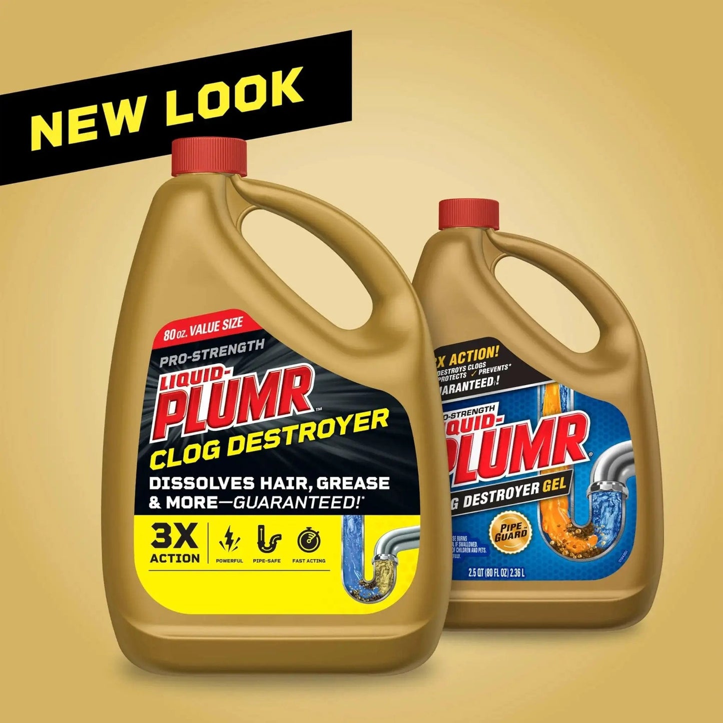 Pro Strength Clog Destroyer Gel For Drains Liquid Drain Cleaner 80 Oz in new packaging, front and side view.