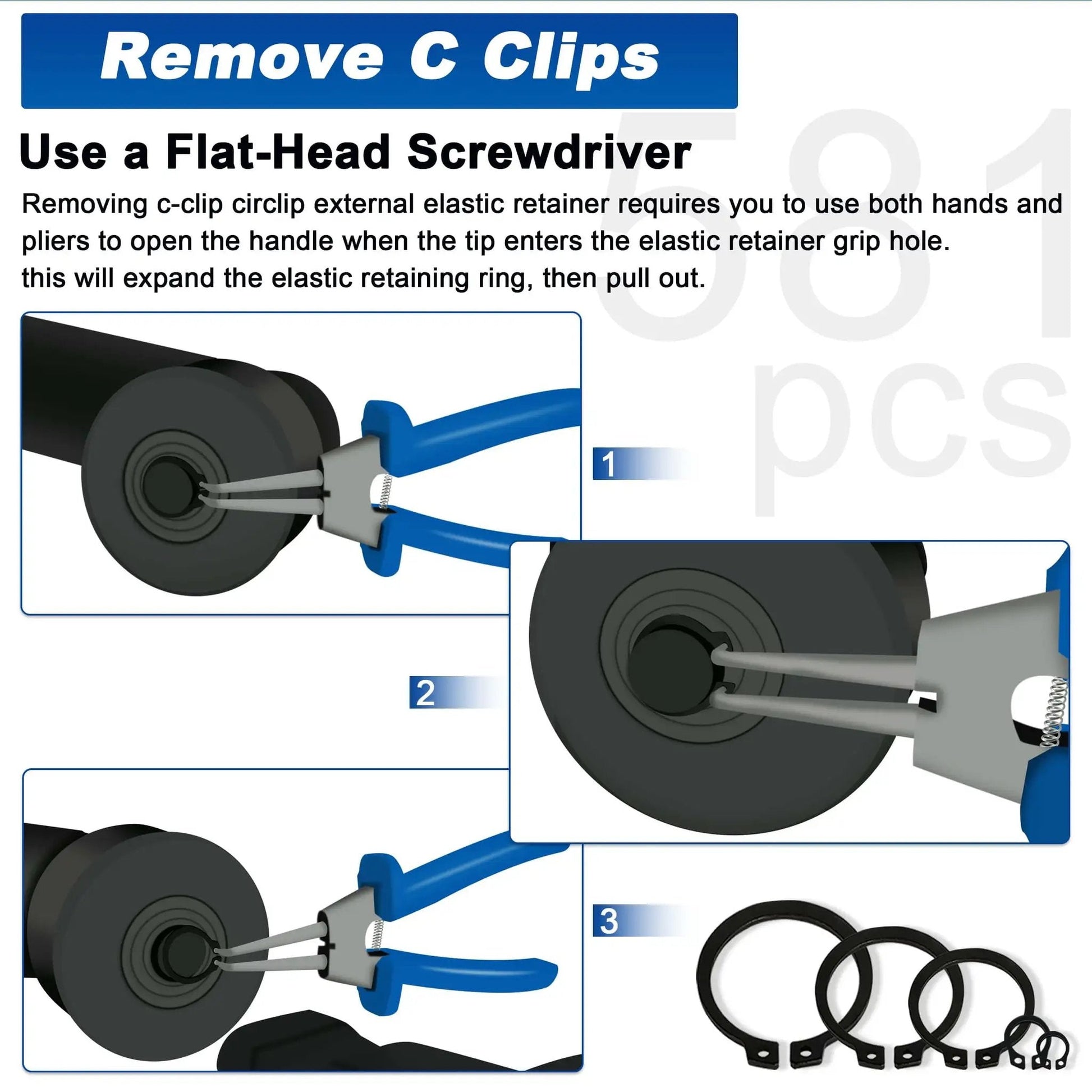 Pro Grade External Retaining Rings Kit With 580 Pcs Circlip Snap Ring Set For Bearings M4 To M28 In Black Alloy Steel demo