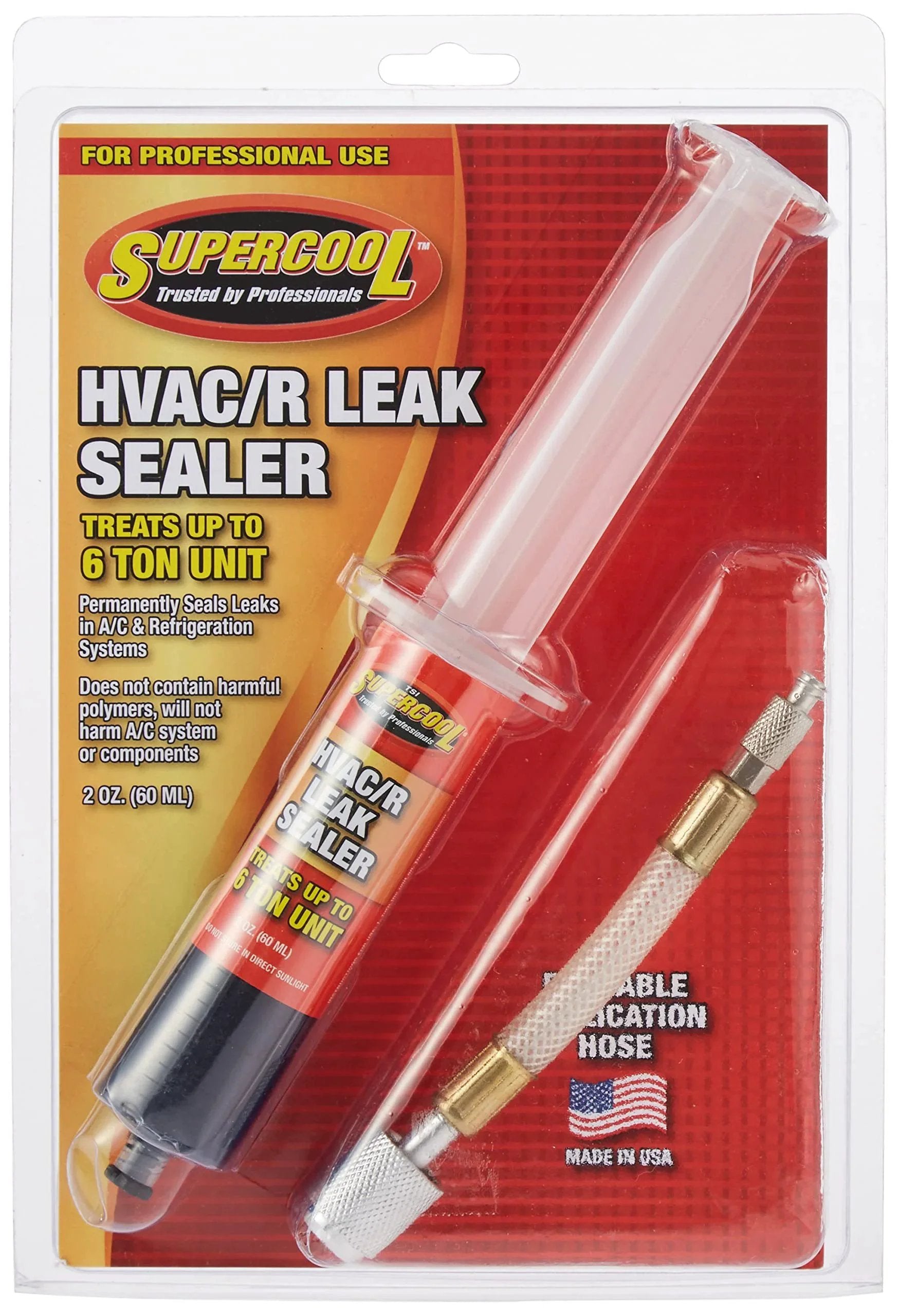 HVAC Leak Stop Syringe With Application Hose 2 Oz 60 Ml Universal Fit Not For Automotive Use Permanently Seals Leaks In A C And Refrigeration Systems Non Polymer Formula That Protects Against Corrosion TSI Supercool 28399