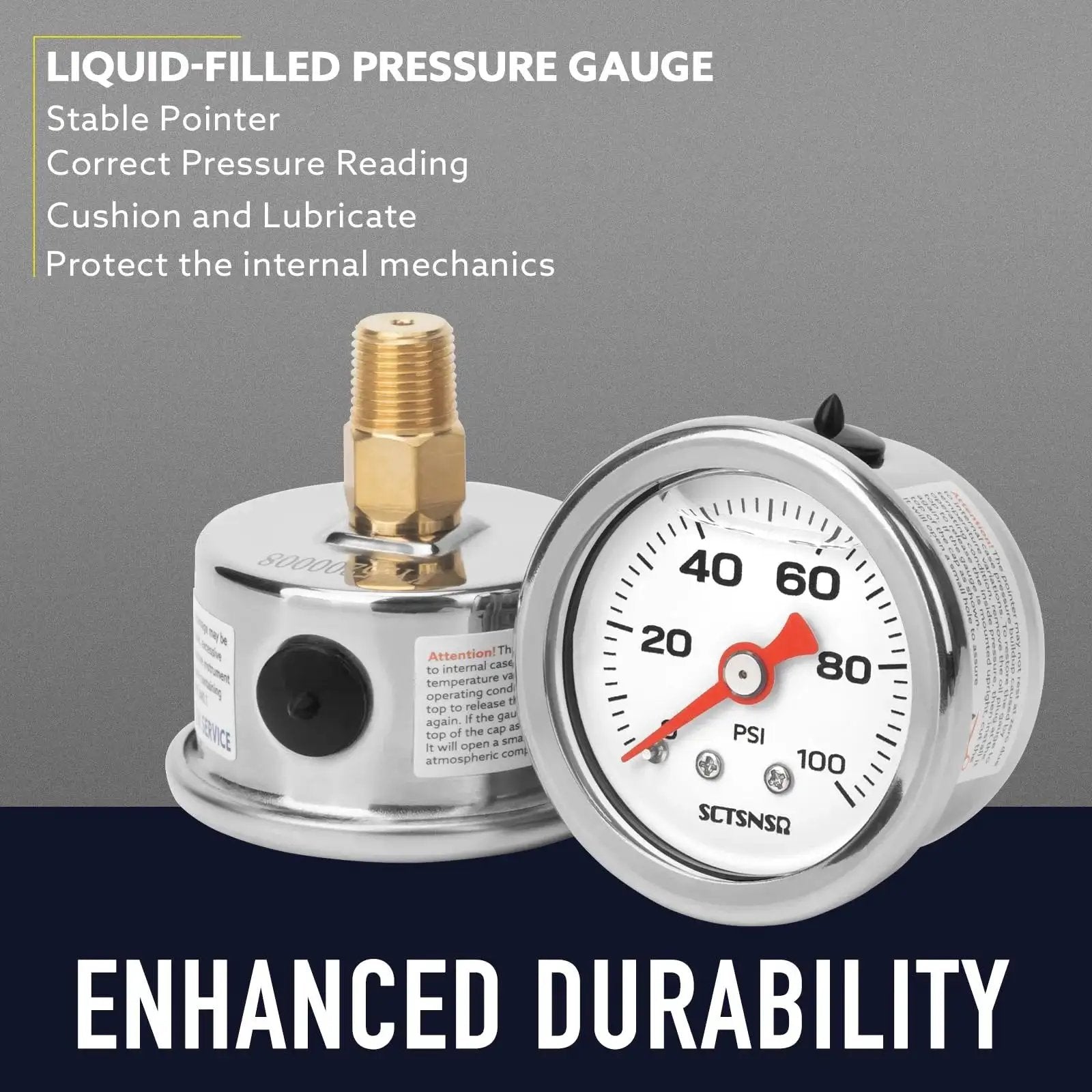 Inline Low Pressure Fuel Gauge For Oil Water And Air With One And A Half Inch Dial Glycerin Filled Stainless Steel Case