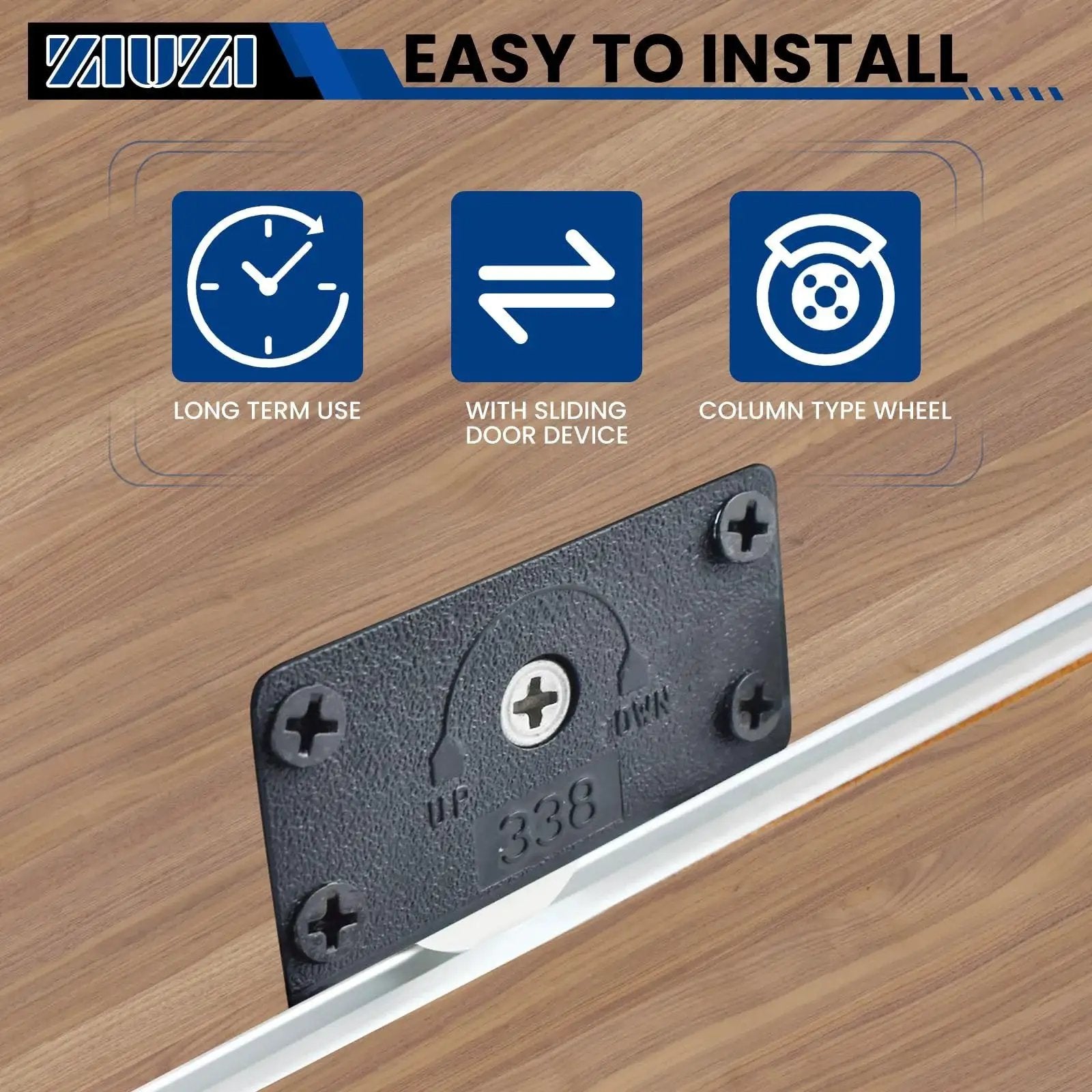Close-up view of Cabinet Door Sliding Silent Plastic Roller Pulleys Set installed on a wooden surface, showcasing easy installation.