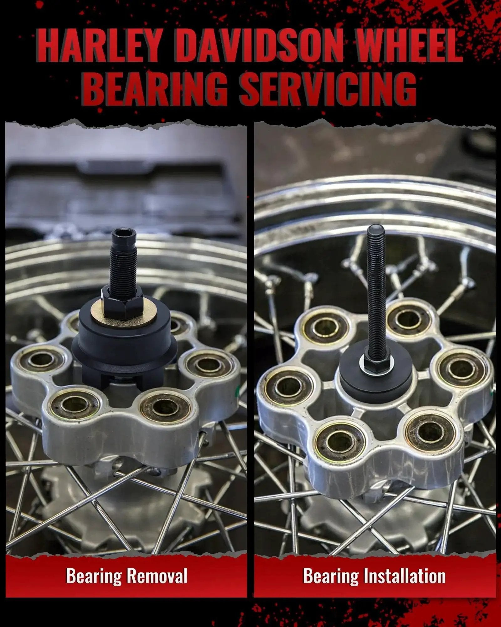 Motorcycle Wheel Bearing Puller Tool Kit For Sealed Bearings Three Quarter Inch 1 Inch And 25mm Removal and Installation