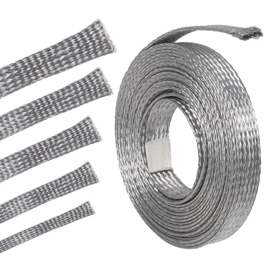 Tinned Copper Braided Ground Strap Shielding Sleeve for quick bonding and EMI interference shielding, 28 ft roll, 5/16 in wide