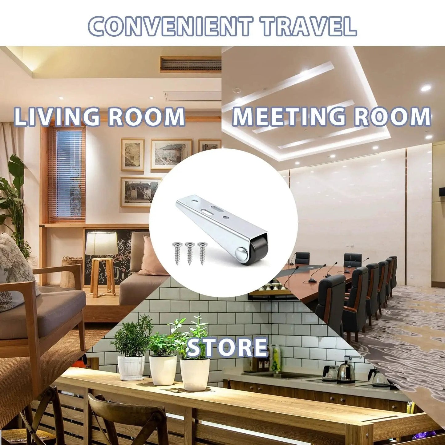4 Pack Door Droop Support Wheels Set for Sliding Doors Cabinets and Furniture Stability Stainless Steel And Nylon Bottom Track Pulleys for living room, meeting room, and store.