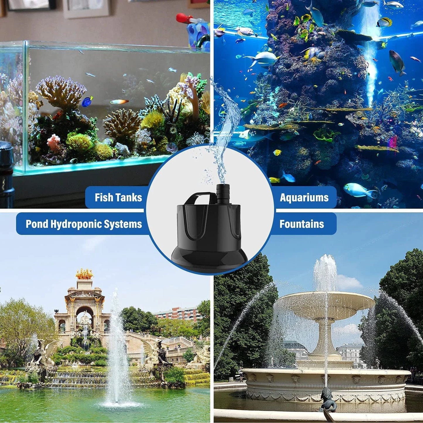 Bottom Suction Submersible Pump 800 GPH 60W With 9.8 Ft Lift And 3 Nozzles For Fountain Use In Fish Tank Pond Aquarium Hydroponics