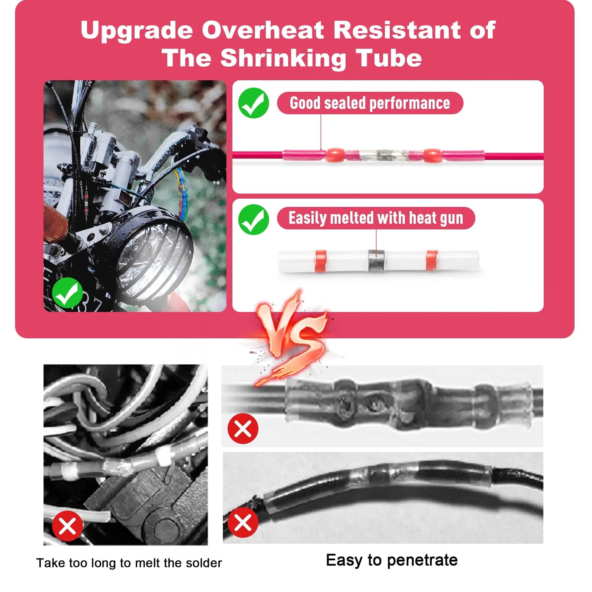 Comparison of Solder Seal Wire Connectors Kit For Marine And Auto, 100 Pcs Red Heat Shrink Butt Connectors AWG 22-18 with old methods.