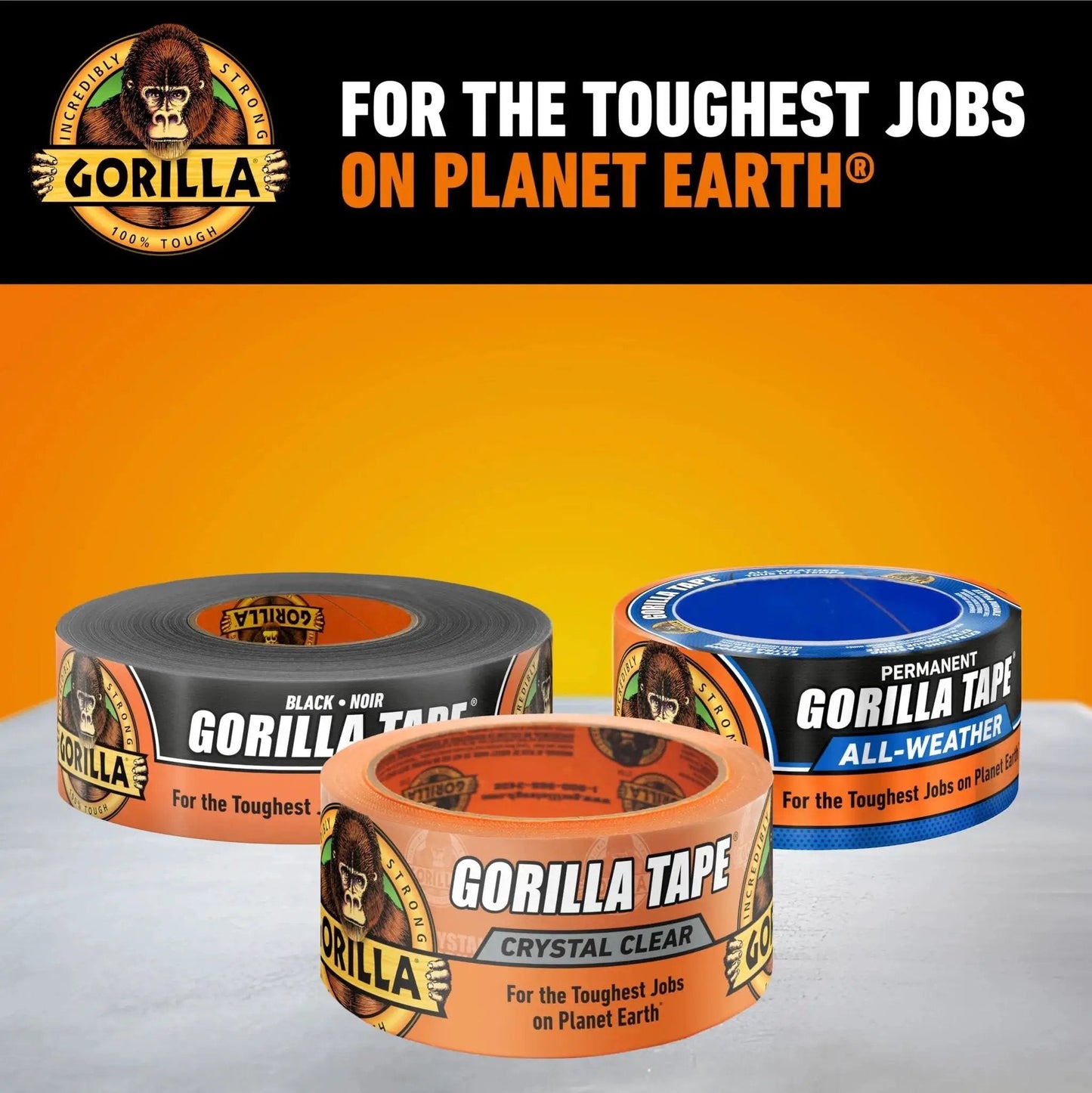 Crystal Clear Tape 1.88 Inch By 18 Yard Weather Resistant Indoor Outdoor packaging with Gorilla Tape varieties