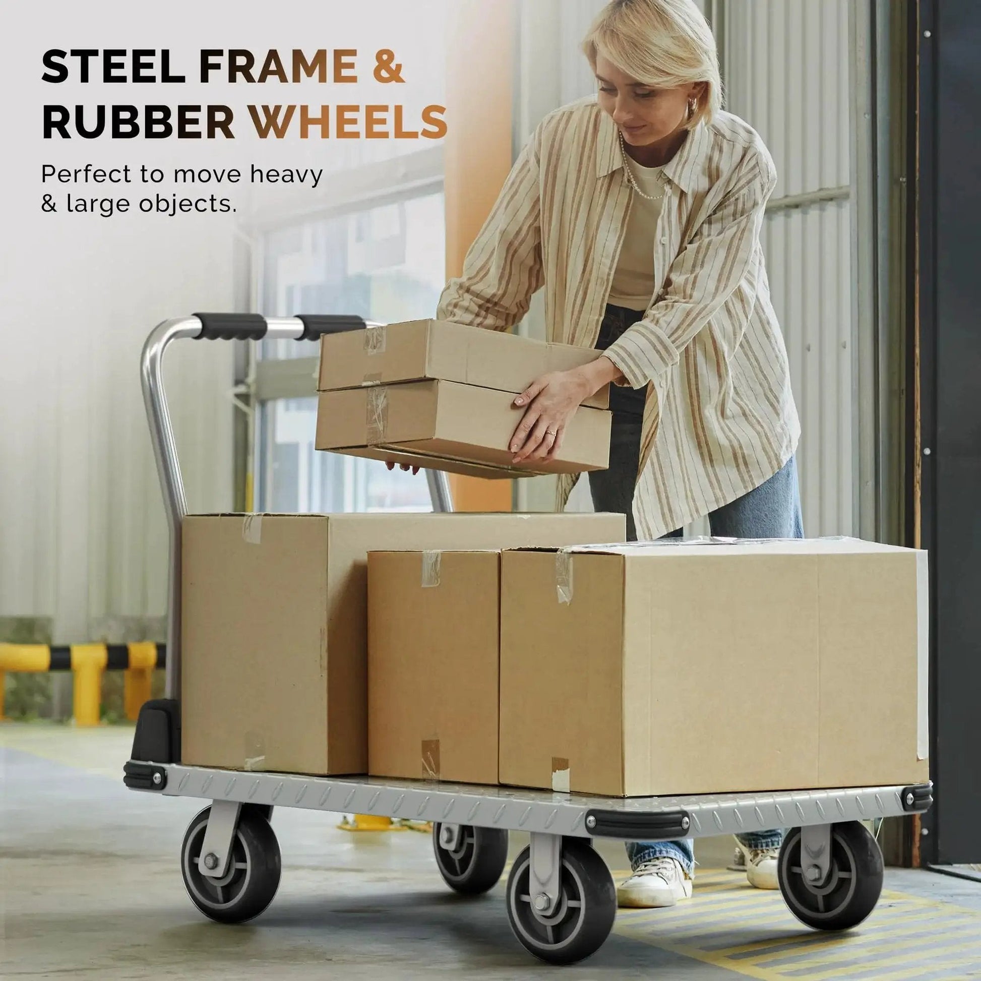 Heavy Duty 2200 Pound Capacity Foldable Push Cart Dolly With Boxes, Swivel Flat Bed Wagon For Easy Furniture And Luggage Transport