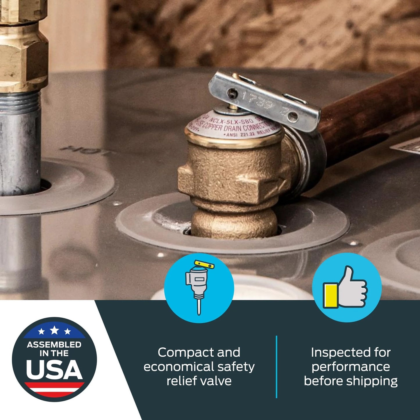 Three Quarter Inch F 30 Safety Relief Valve For Hot Water Heaters And Boilers Brass Push To Connect Pressure Release Fitting installed