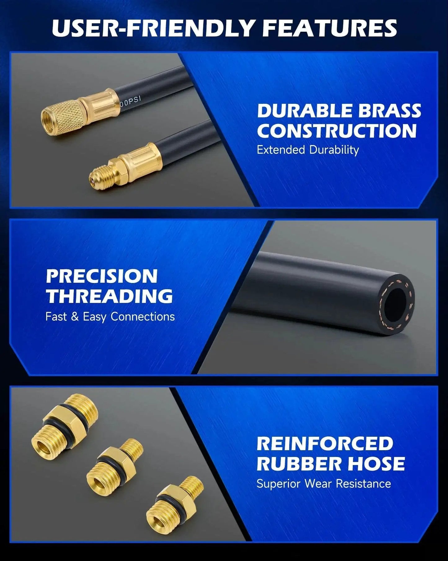 Fuel Pressure Test Kit 0 To 140 PSI With Hoses And Adapters For Cars Trucks featuring brass construction and rubber hose