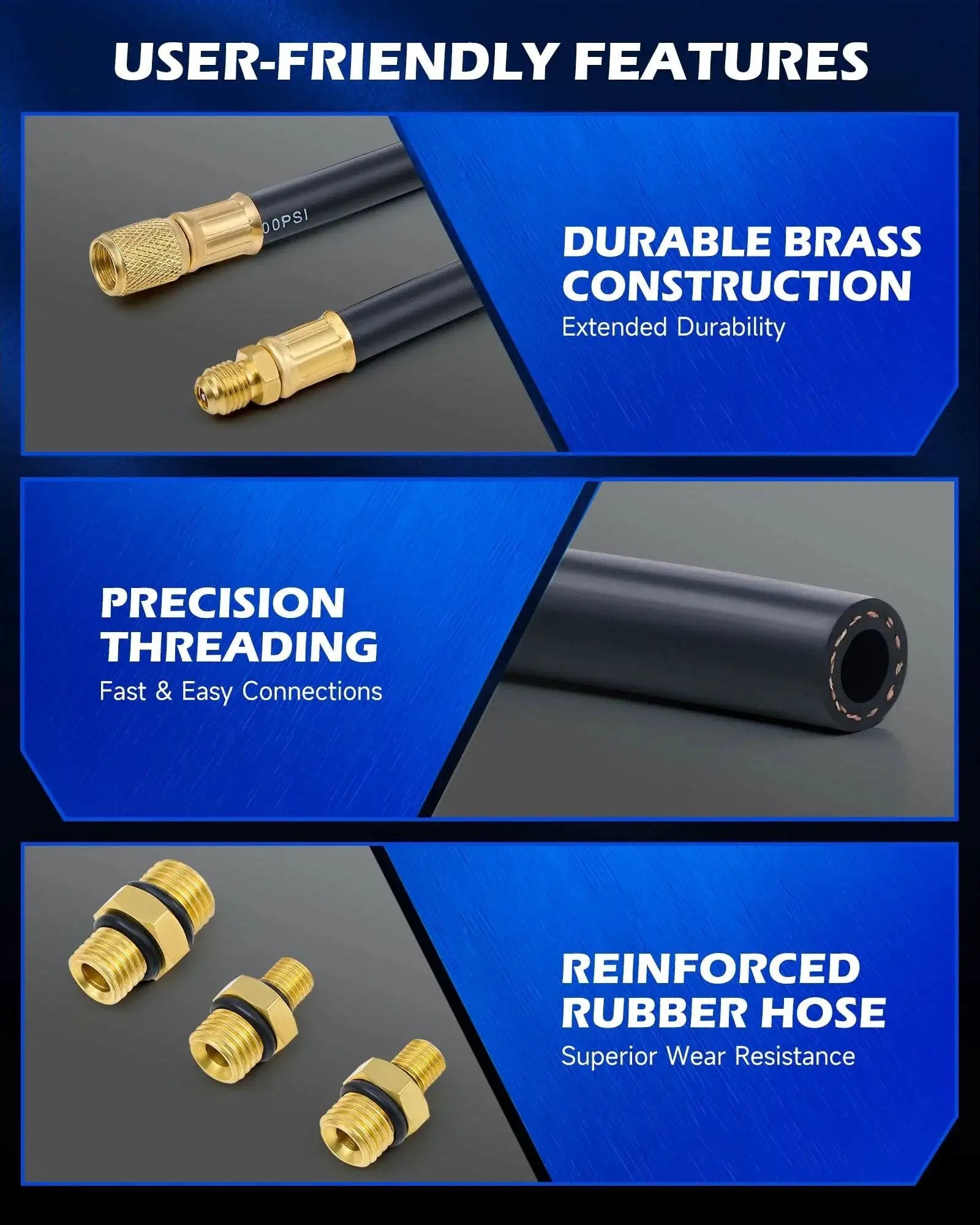 Fuel Pressure Test Kit 0 To 140 PSI With Hoses And Adapters For Cars Trucks featuring brass construction and rubber hose