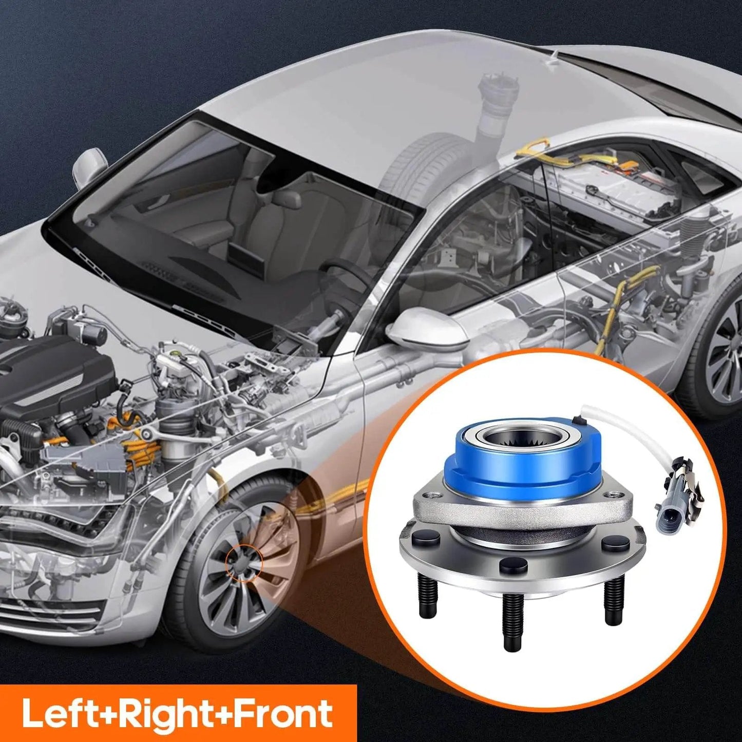 Front Wheel Hub Bearing Assembly 513121 for Buick Regal, 5-lug ABS unit displayed with vehicle diagram