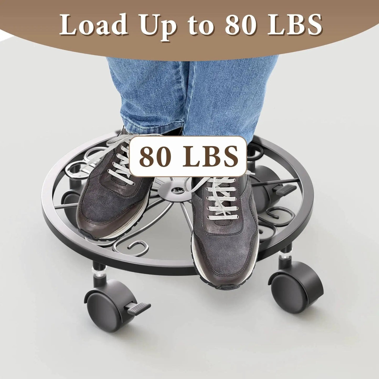 Person standing on 10.24 Inch Plant Caddy With Wheels For Indoor And Outdoor Use, 360 Degree Lockable Casters, Durable Plant Dolly with 80 lbs capacity