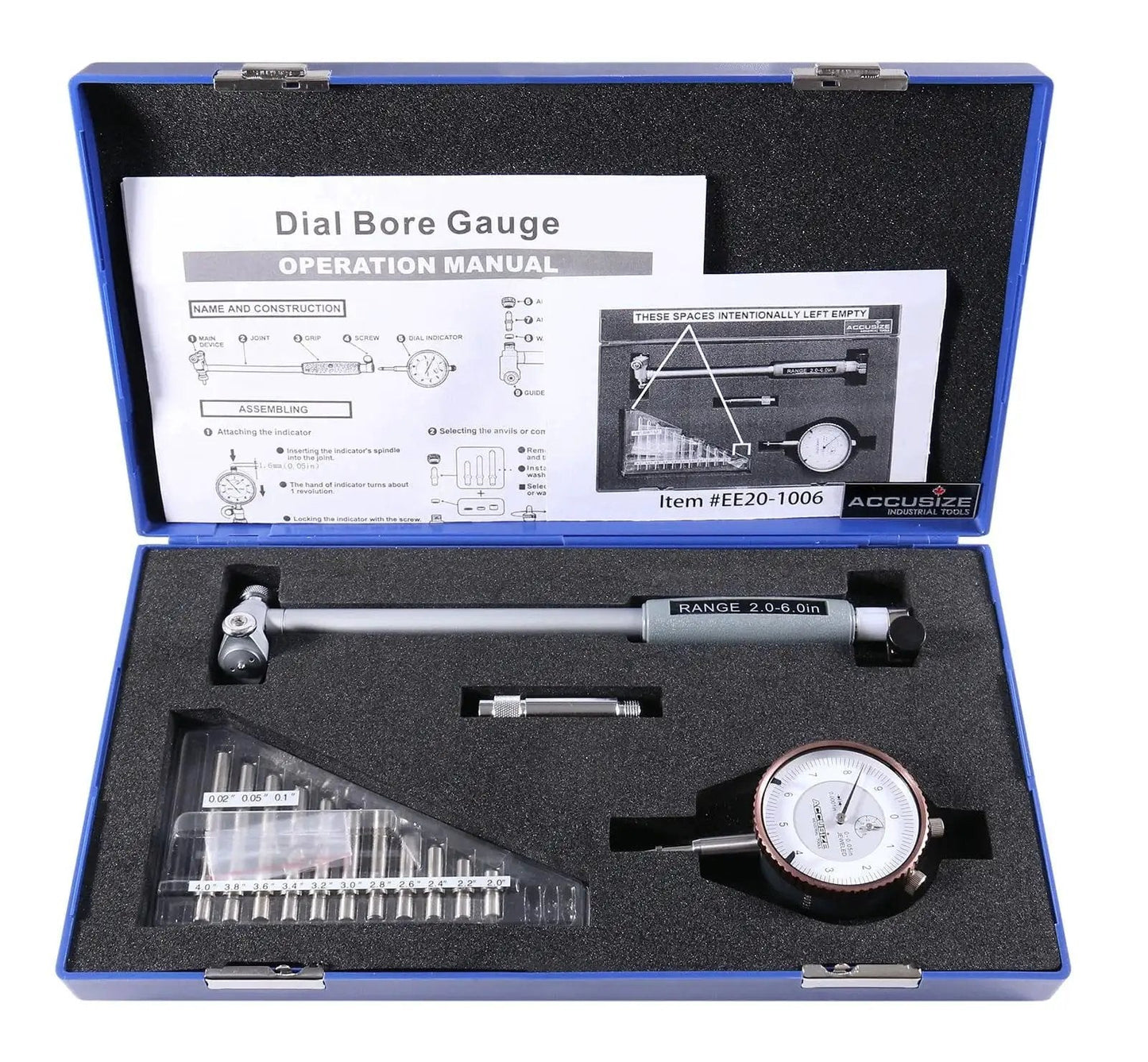 Dial Bore Gauge Set For 2 To 6 Inch Range With 0.0001 Inch Graduation And 6 Inch Stem Includes Extension Holder And Case