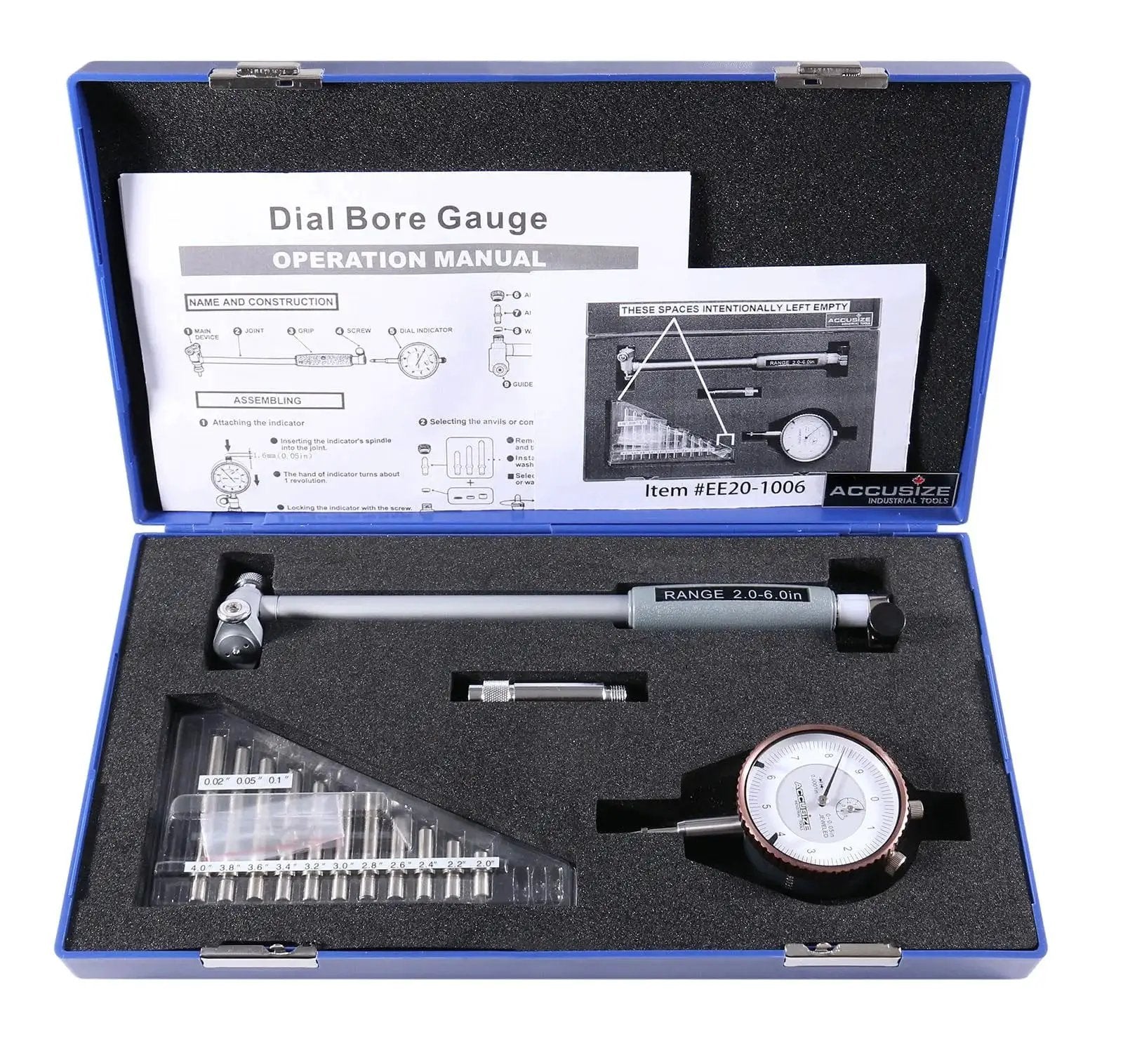 Dial Bore Gauge Set For 2 To 6 Inch Range With 0.0001 Inch Graduation And 6 Inch Stem Includes Extension Holder And Case