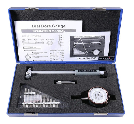 Dial Bore Gauge Set For 2 To 6 Inch Range With 0.0001 Inch Graduation And 6 Inch Stem Includes Extension Holder And Case