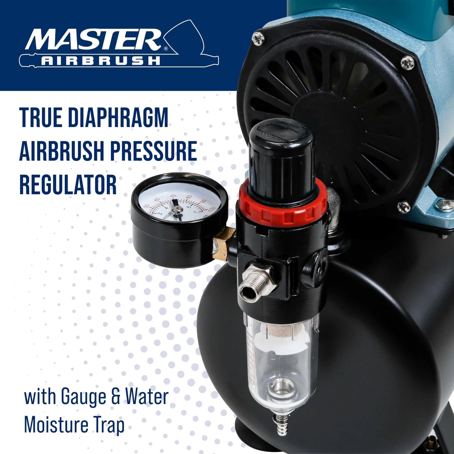 Pro Grade Airbrush Regulator With True Diaphragm Design, Gauge, Water Moisture Trap And Filter for clean, moisture-free airflow
