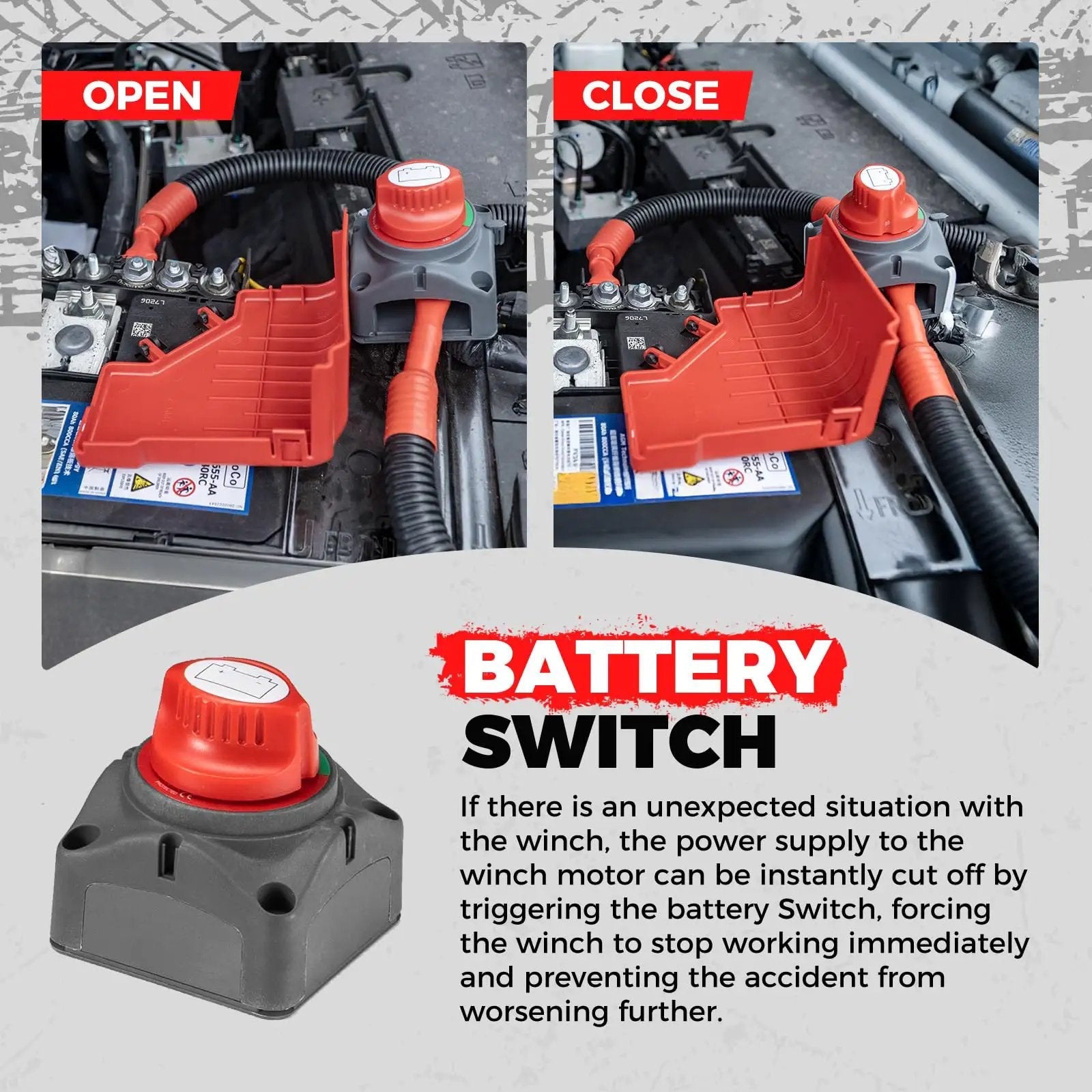 Battery switch for Beast Heavy Duty 13500lb Waterproof Electric Winch With Synthetic Rope For Trucks And SUVs, 12V System, Hawse Fairlead, 2 In 1 Infrared Remote And Wired Control, Red Rope RUGCEL.