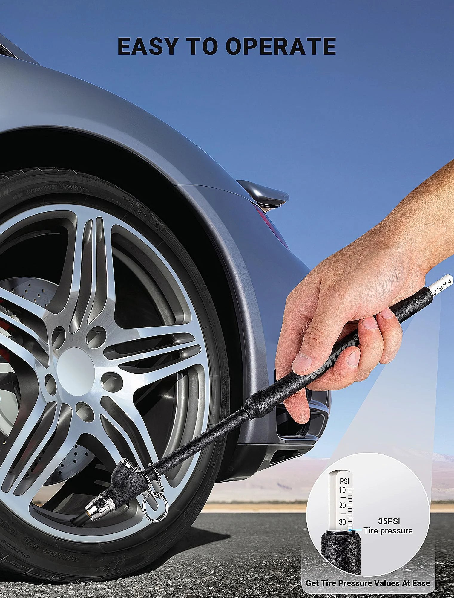 Two Pack Dual Head Tire Pressure Gauge With Extended Reach Pencil Style 12 Inch Gauge For Dual Wheels Straight On And 30 Degree Reverse Chucks Heavy Duty Truck And Car Tire Pressure Checker 10 To 150 PSI 1 To 10 Bar checking car tire pressure