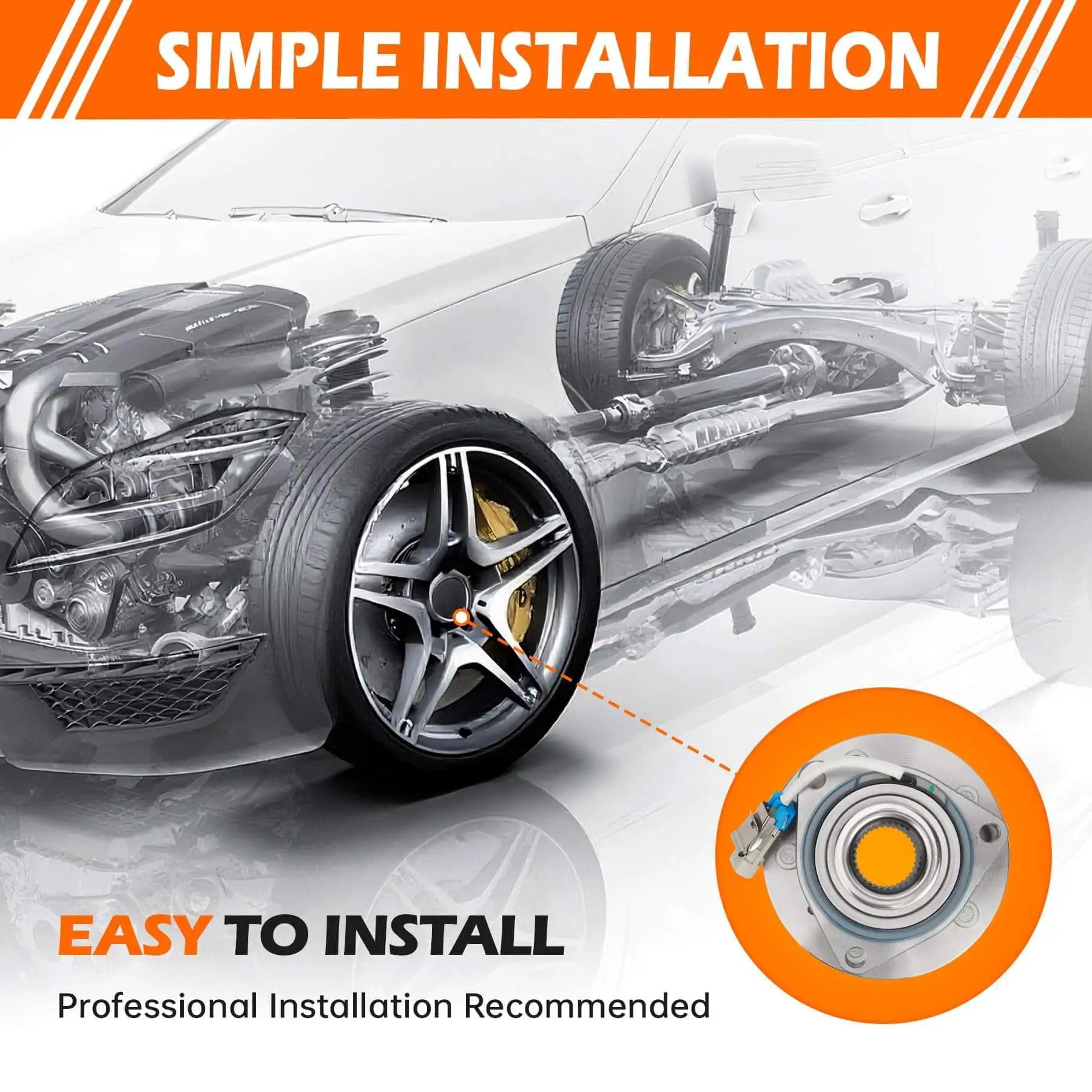 Front Left/Right Wheel Hub & Bearing Assembly 513121, 5-Lug w/ABS diagram with installation highlight