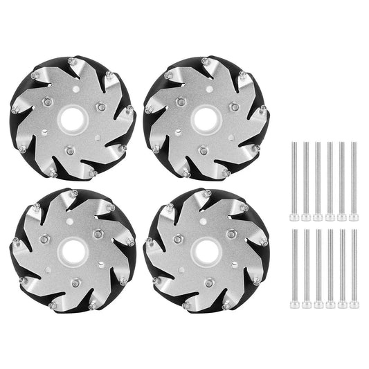 4 Pack 100mm Steel Mecanum Wheels Set For Omni Directional Robot Car With Nine Rubber Rollers And Aluminum Alloy Chassis High Load Capacity