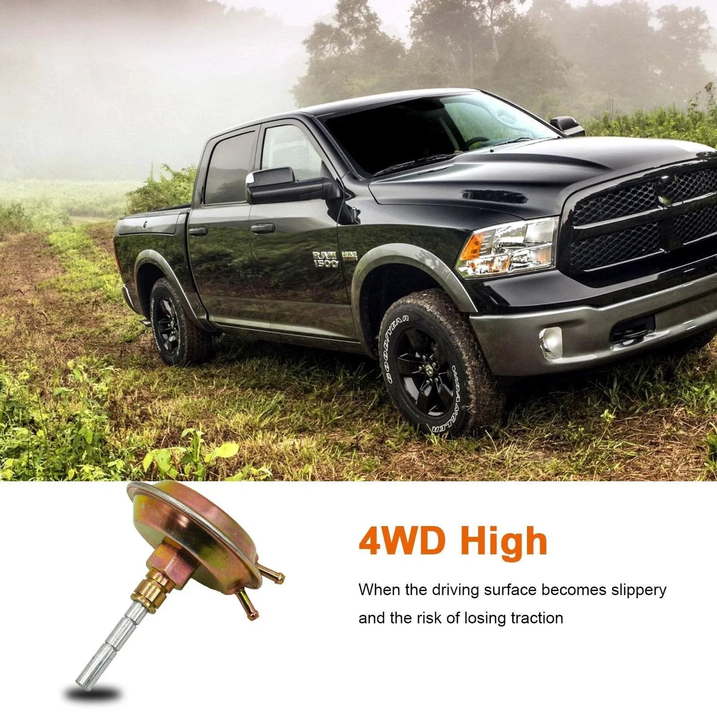 Front 4WD Vacuum Shift Actuator Direct Fit Replacement No Fuss Install For Dodge Ram 1500 2500 3500 Ramcharge Wrangler Cherokee Comanche Replaces 4506116 4882682 600 202 BeamingAuto displayed below a Dodge truck.