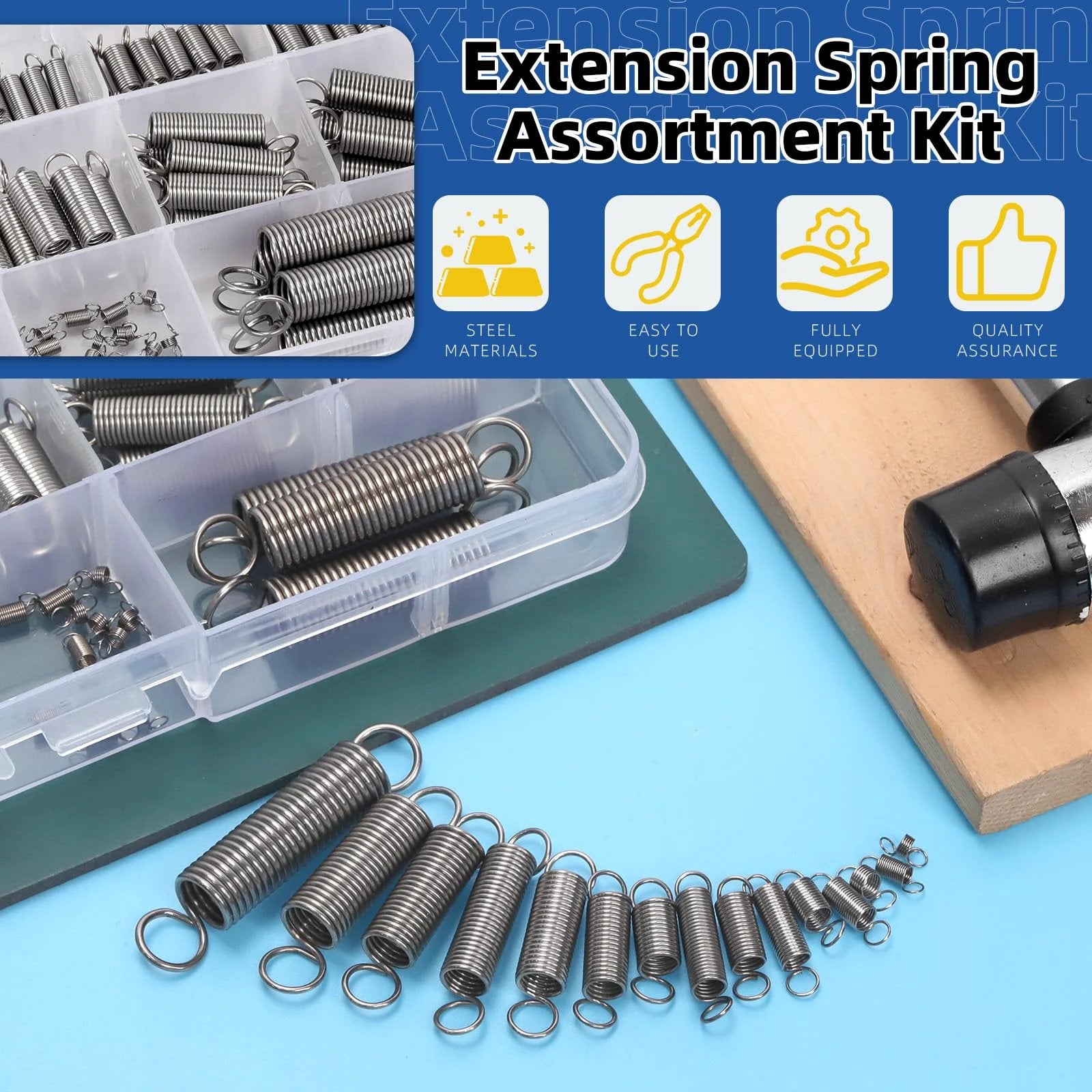 Stainless Steel Extension Springs Set With Double Hooks 96 Piece Assortment In 15 Sizes For Machinery Construction And Industrial Projects Perfect For Heavy Duty Tension And Reliable Linkage