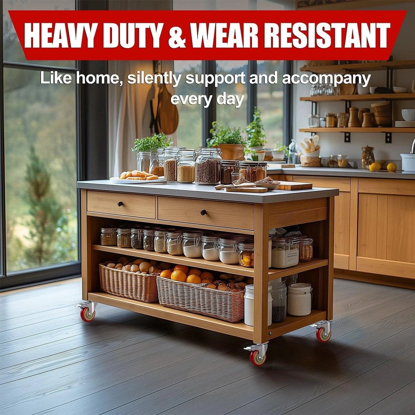 Kitchen island on 4 inch heavy duty swivel caster wheels with brakes set of 4 industrial locking plate casters supports up to 2200 lbs