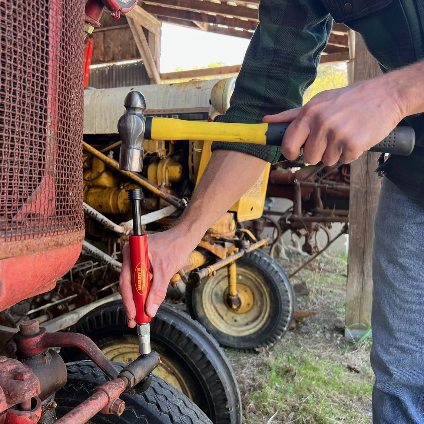 Using Grease Buster The Original Grease Flushing Tool For Fittings Pins Shafts And Joints Uses Penetrating Oil And Hydraulic Pressure