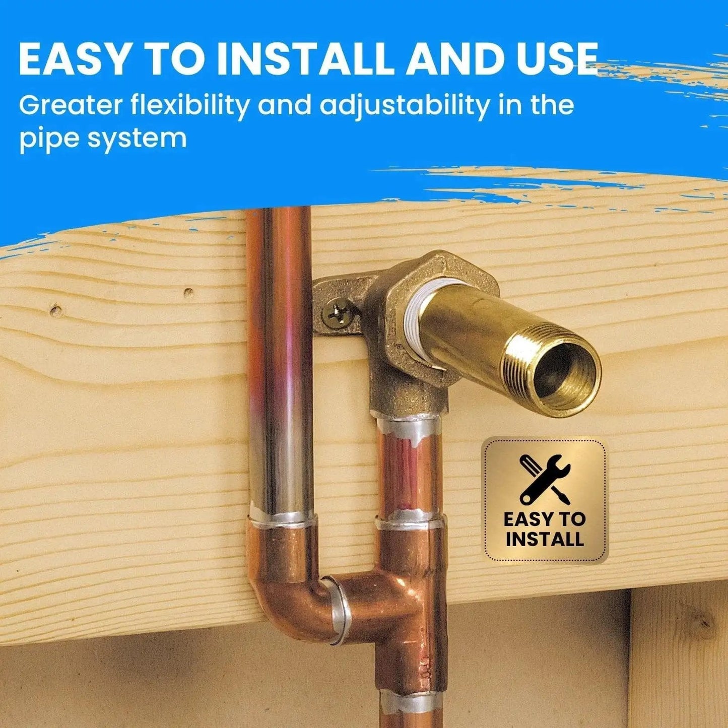 Installed Long Brass Pipe Fitting Nipple Three Quarter NPT Male to Three Quarter NPT Male Four Inch with copper pipes