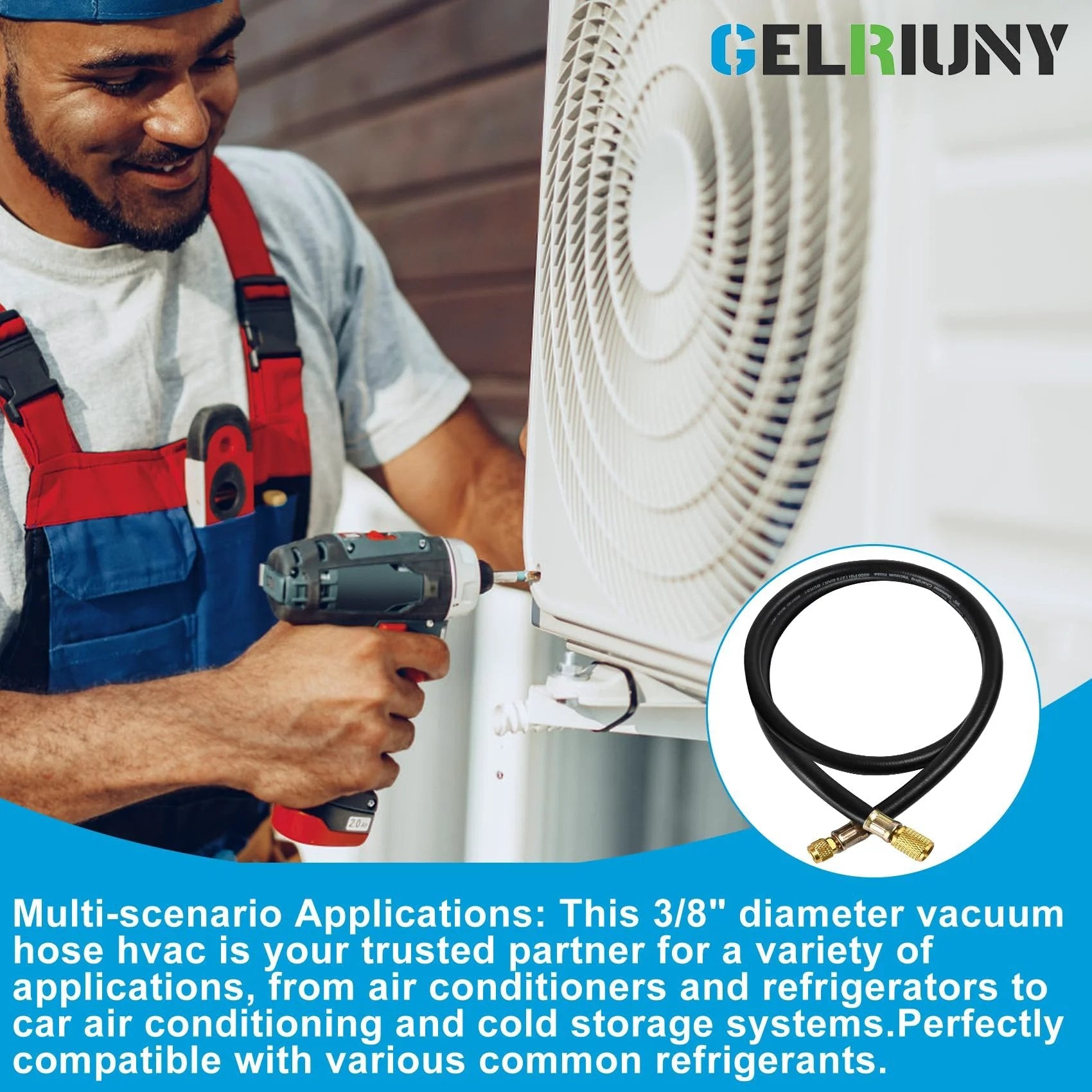 Upgraded Heavy Duty Vacuum Charging Hose Three Eighths To One Quarter Inch Fittings Five Feet Long 800 PSI Working Pressure 4000 PSI Burst Pressure Compatible With Most Refrigeration And Air Conditioning Equipment