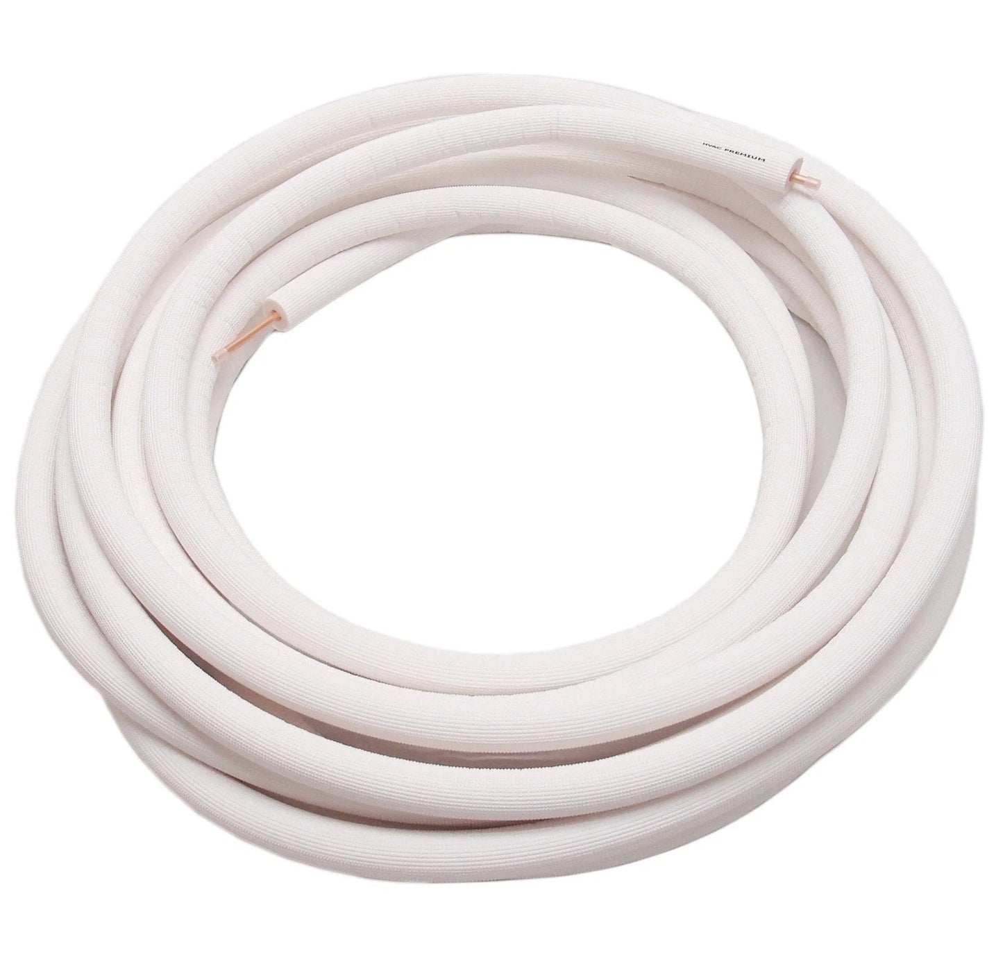 Quarter Inch Insulated Copper Coil Line For HVAC And Refrigeration, Seamless Copper Tube With Half Inch White Insulation, 25 Feet Long.