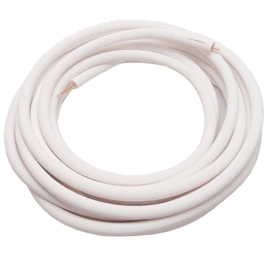 Quarter Inch Insulated Copper Coil Line For HVAC And Refrigeration, Seamless Copper Tube With Half Inch White Insulation, 25 Feet Long.