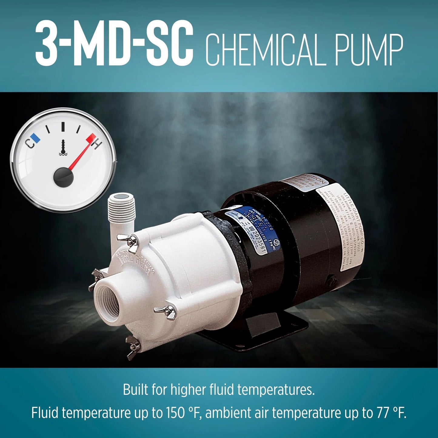 Heavy-Duty Non-Submersible Magnetic Drive Pump for Semi-Corrosive Chemicals, 115V, 1/12 HP, 750 GPH, 3-MD-SC, shown front view