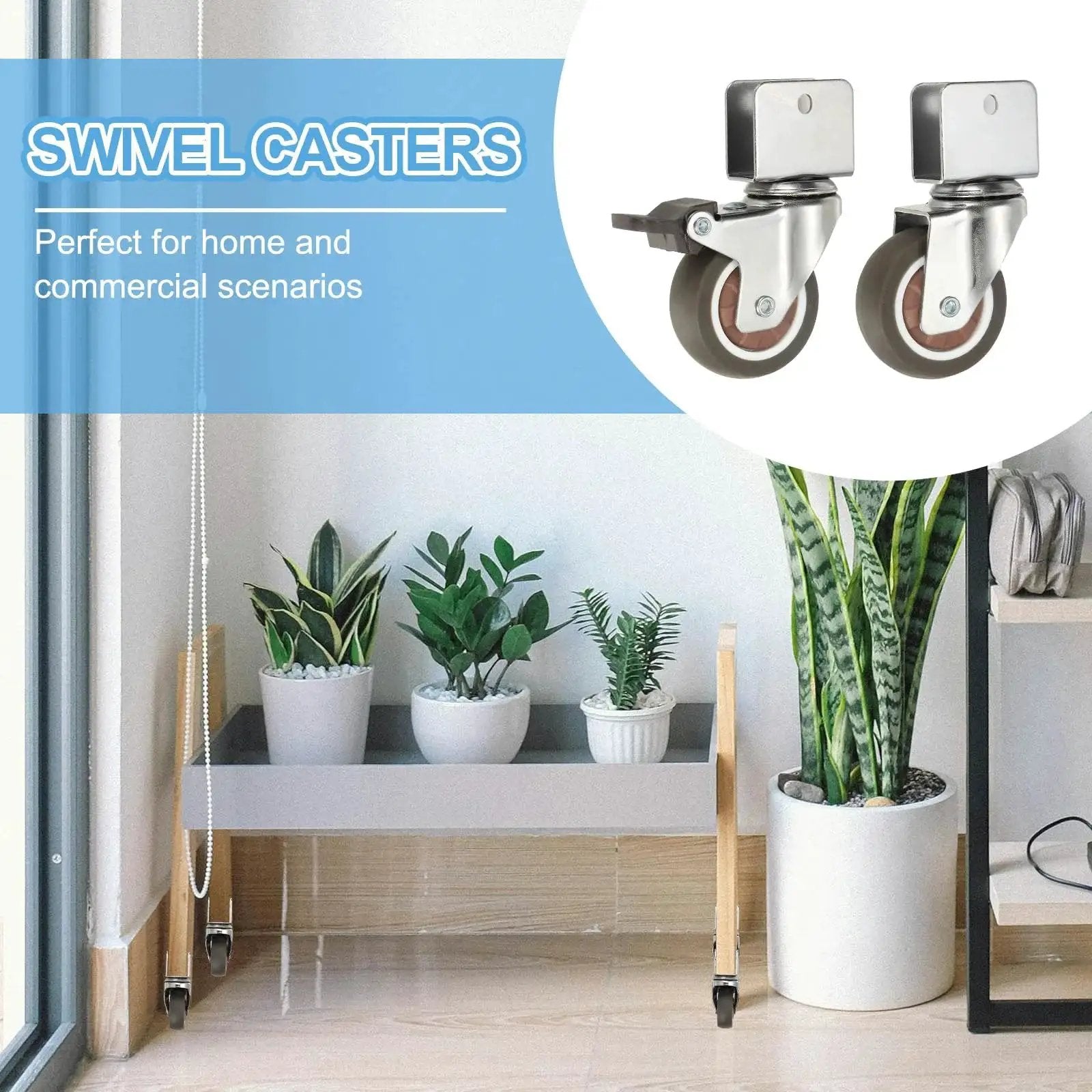 2 Inch Caster Wheels 4 Pack With 2 Brakes And 2 Swivel Casters For Furniture Office Chairs Carts And Cabinets shown in room setting