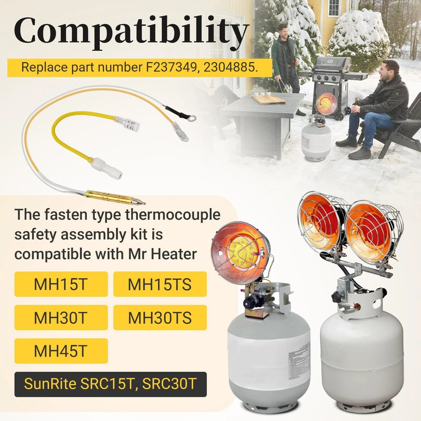 Propane Tank Top Heater Thermocouple Safety Assembly Kit Fits Mr Heater MH15T MH15TS MH30T MH30TS MH45T And SunRite SRC15T SRC30T with heaters