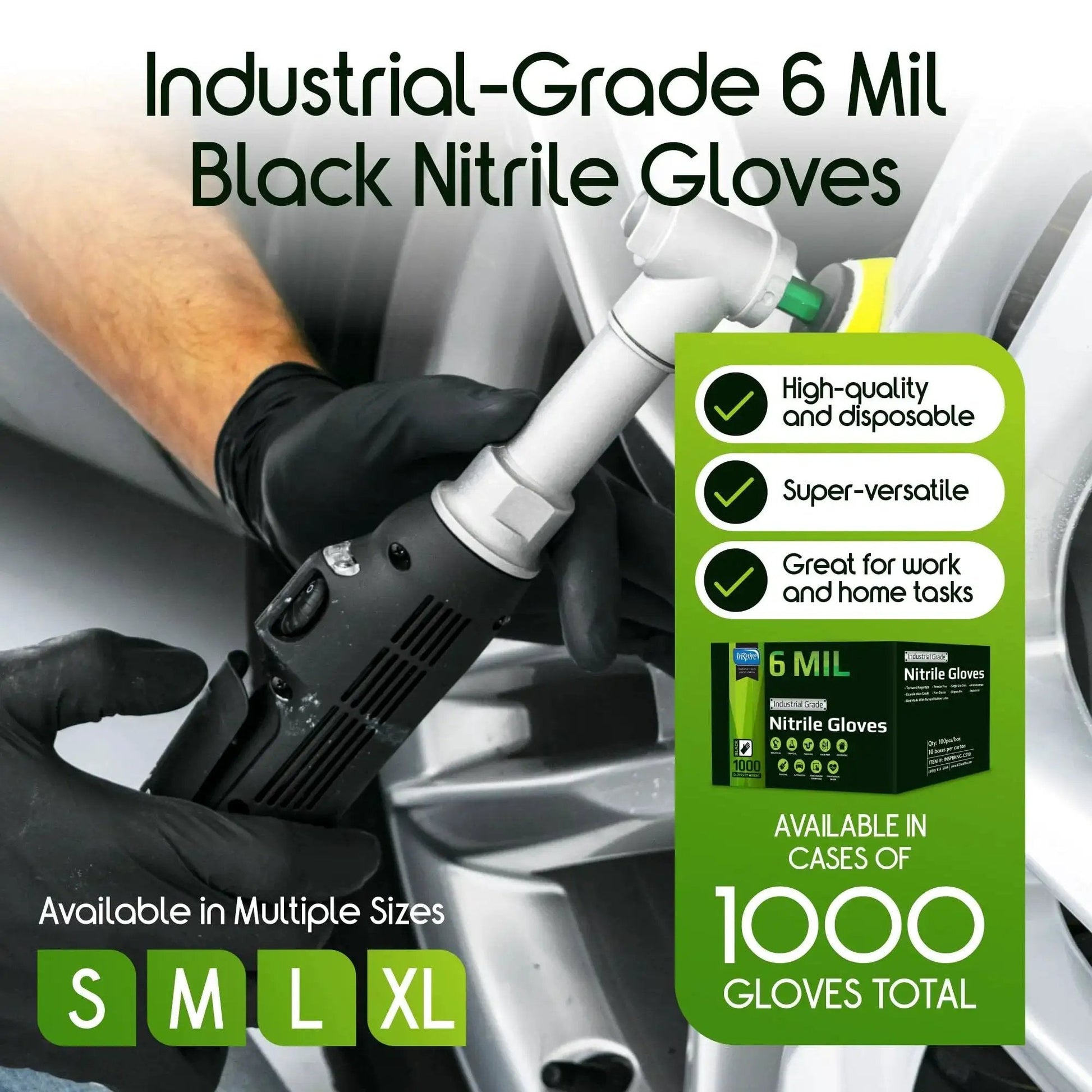 Heavy Duty 6 Mil Black Nitrile Gloves Latex Free For Industrial Food Tattoo holding power tool near machinery