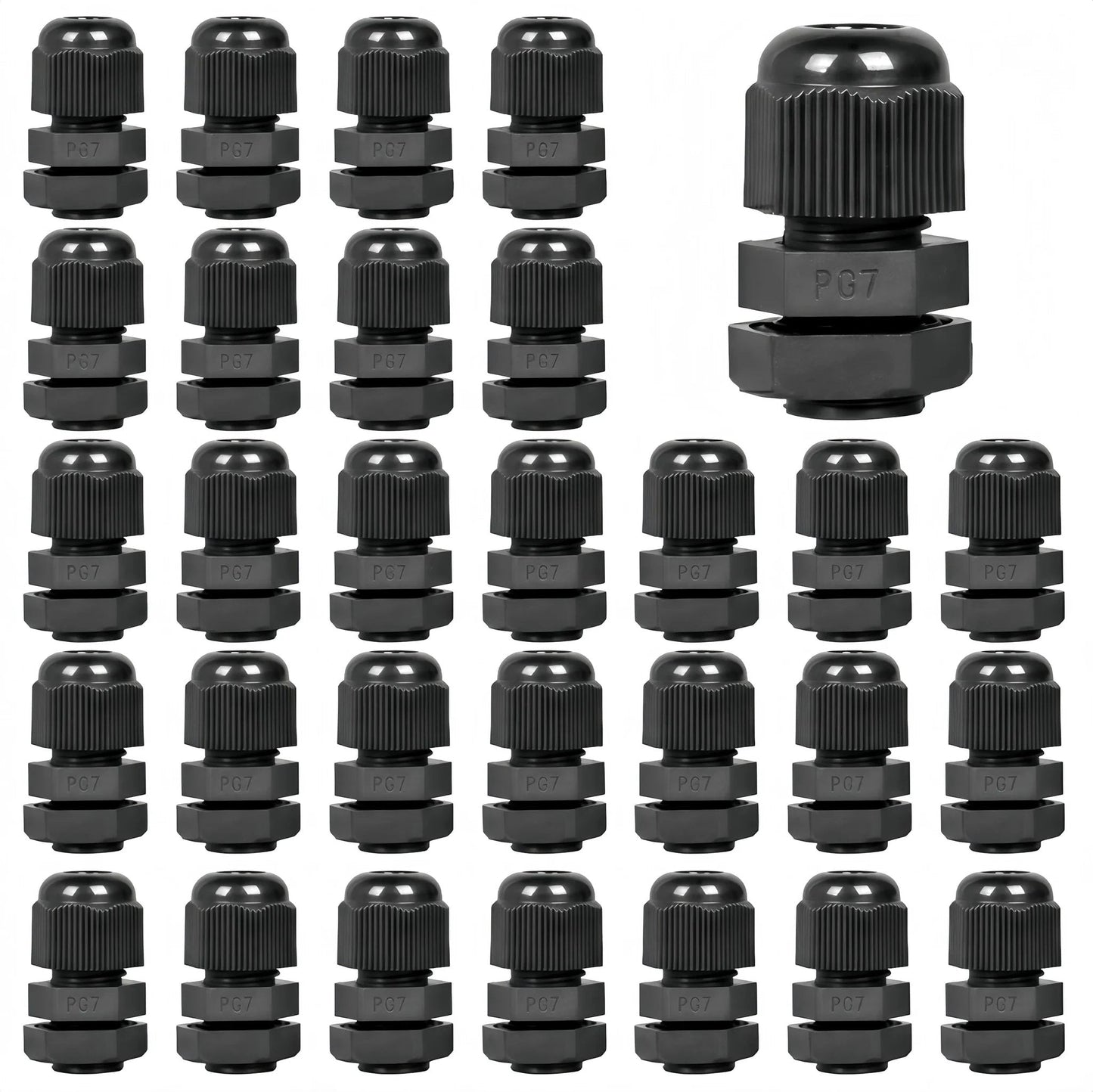 30 Pcs Waterproof PG7 Cable Gland Set 3-6.5mm IP68 PA66 Nylon Wire Grommets With Strain Relief For Outdoor Marine Electrical Installations Ideal For DIY Projects And Professional Wiring Weatherproof And Saltwater Resistant For Harsh Environments