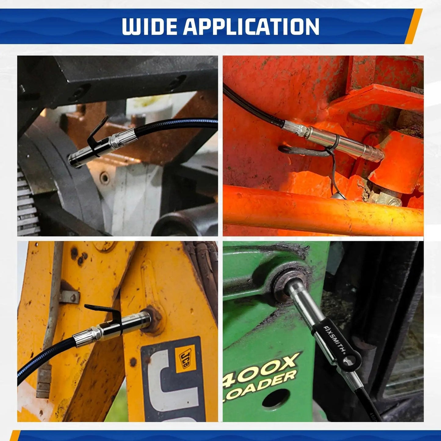 Heavy Duty Grease Gun Coupler With Quick Release Locking For Secure Zerk Fittings, 10000 PSI High Pressure, installed on machinery