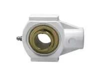 Single 1-1/16 in Wide Set Screw Zinc White Plastic Hanger Housing for Roller Shades, front view of white housing.