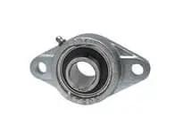 Two-bolt flange ball bearing single unit 2 in ID set-screw insert, nickel-plated cast iron housing, contact seal, front view
